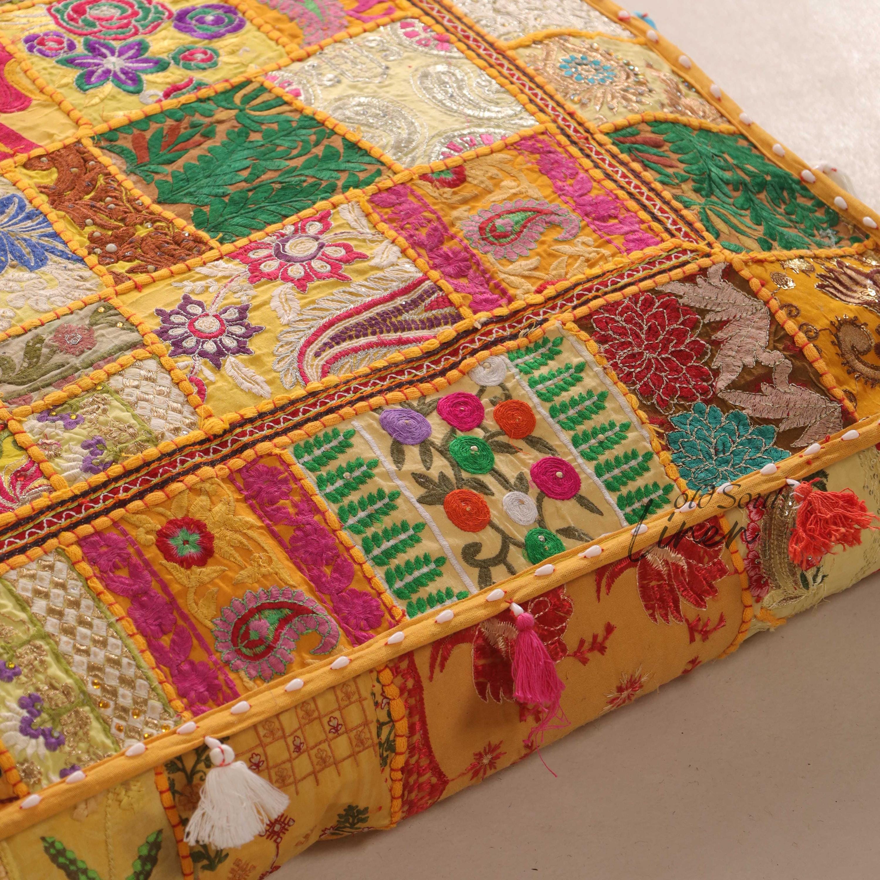 Large Floor Pillow Cover Indian Floor Seating | Boho Floor Cushion 35x35" for Hippie Décor | Meditation Cushion - Yoga gift| Cover only