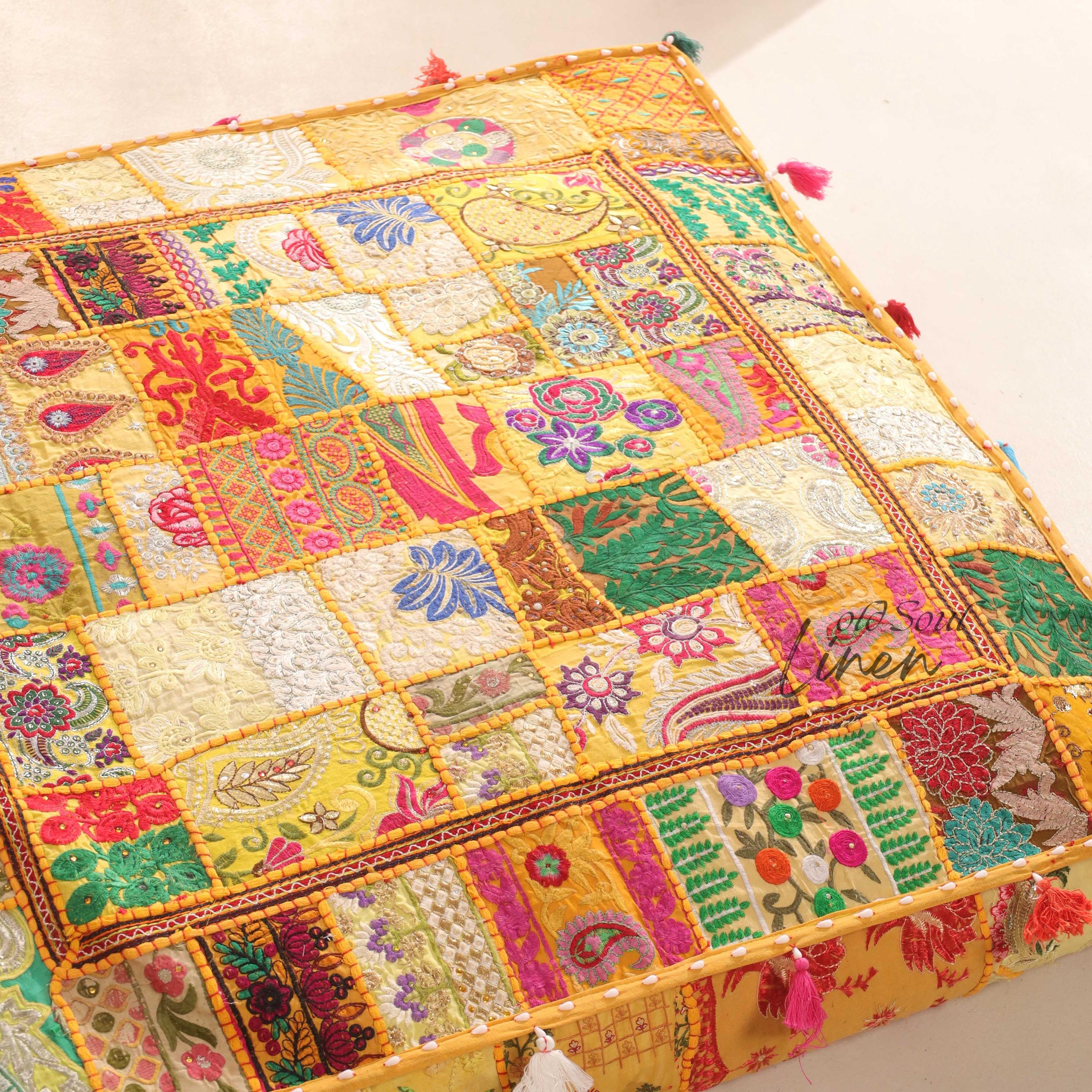 Large Floor Pillow Cover Indian Floor Seating | Boho Floor Cushion 35x35" for Hippie Décor | Meditation Cushion - Yoga gift| Cover only