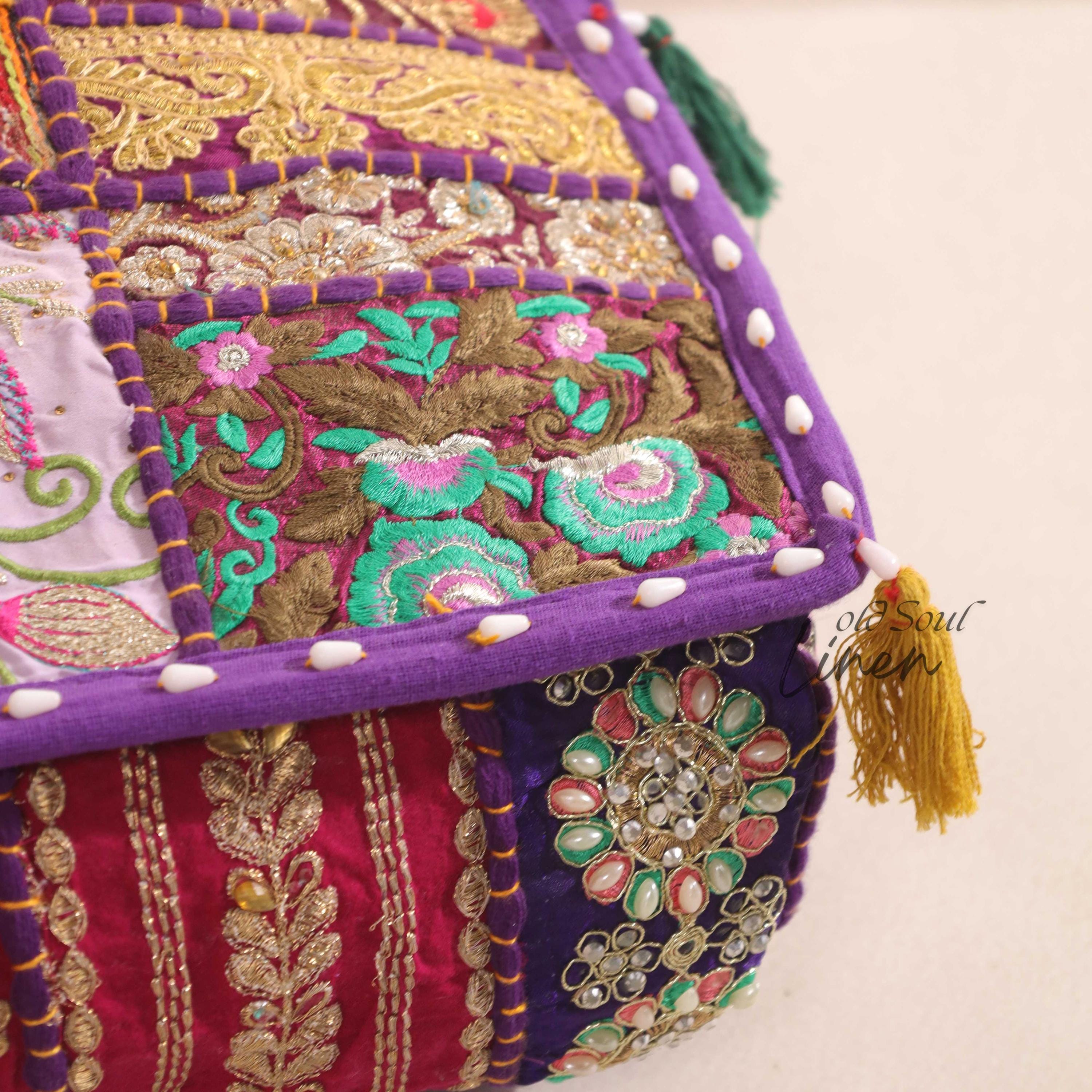 Luxury Floor Cushion Cover, Patchwork Floor Seating Cover, Decorative Throw Pillow, Boho Hippie Décor, Cover Only, 35x35"