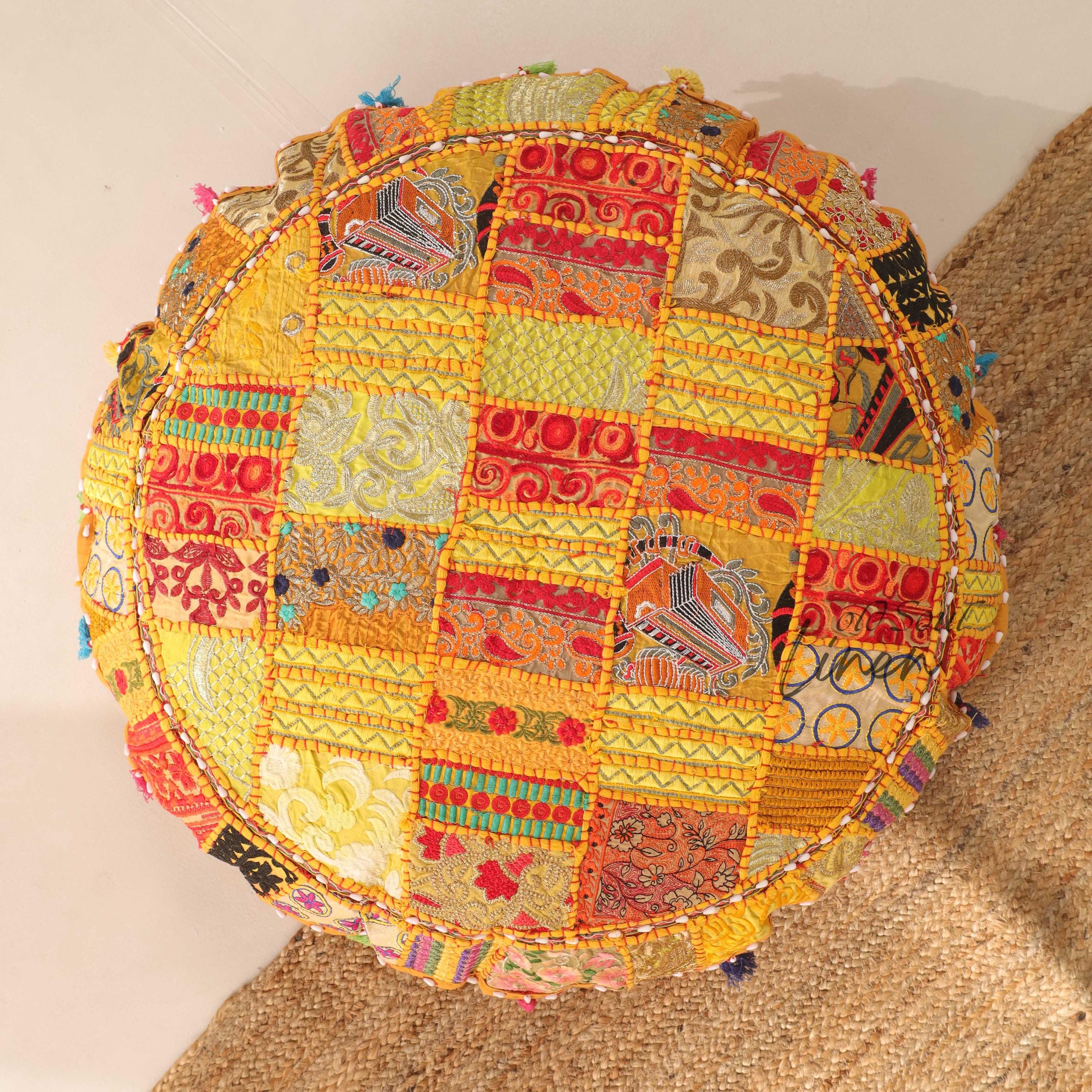 Large Floor Cushion - Meditation Cushion | Round Floor Seat Cushion - Boho Hippie Décor | Indian Floor Seating | Cushion Seating Cover Only
