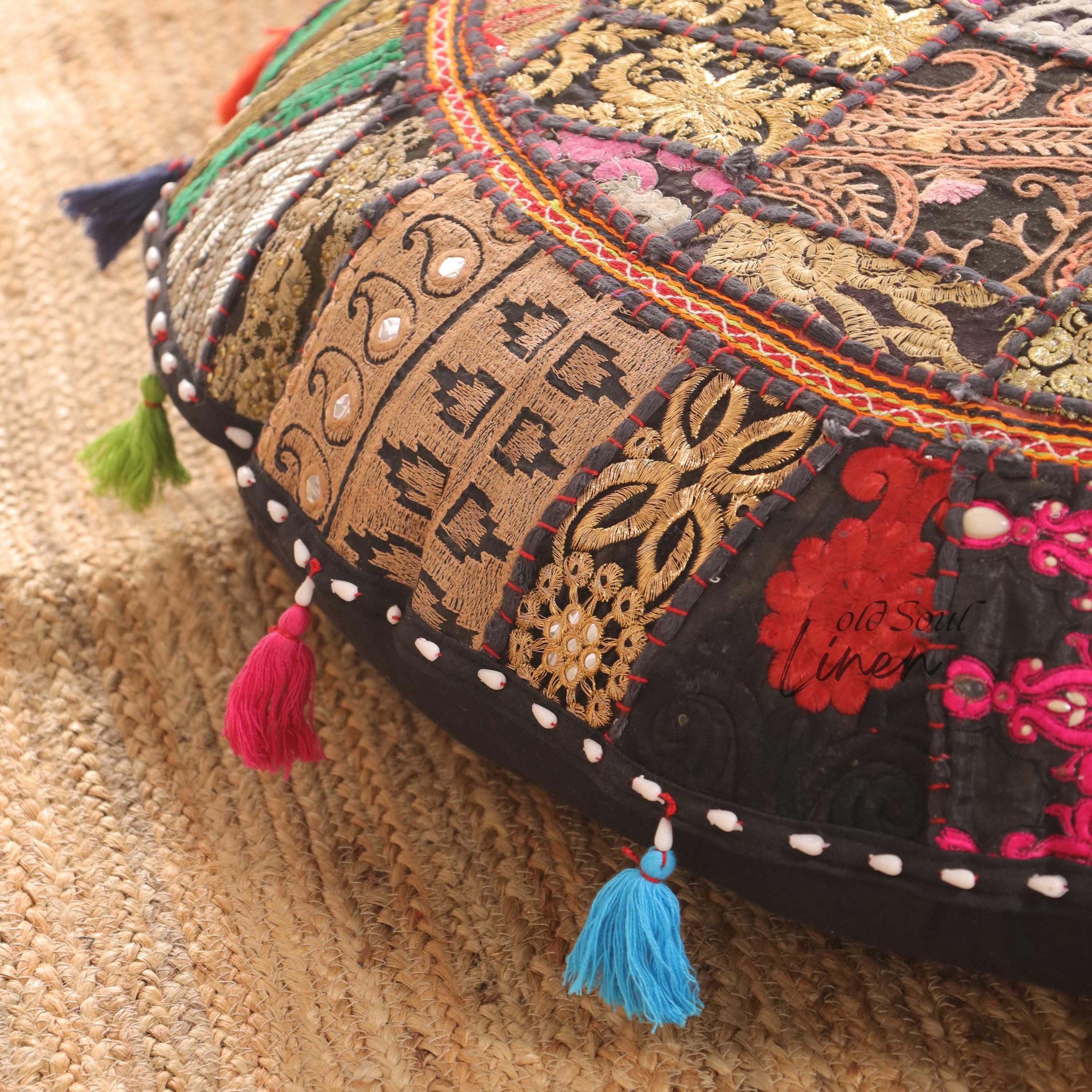 Patchwork Handmade Indian Cushion Cover, Embroidered Pillow Cover, Eco-friendly, Hippie Floor Seating, Floor Seat Cushion, Bean Bag Cover