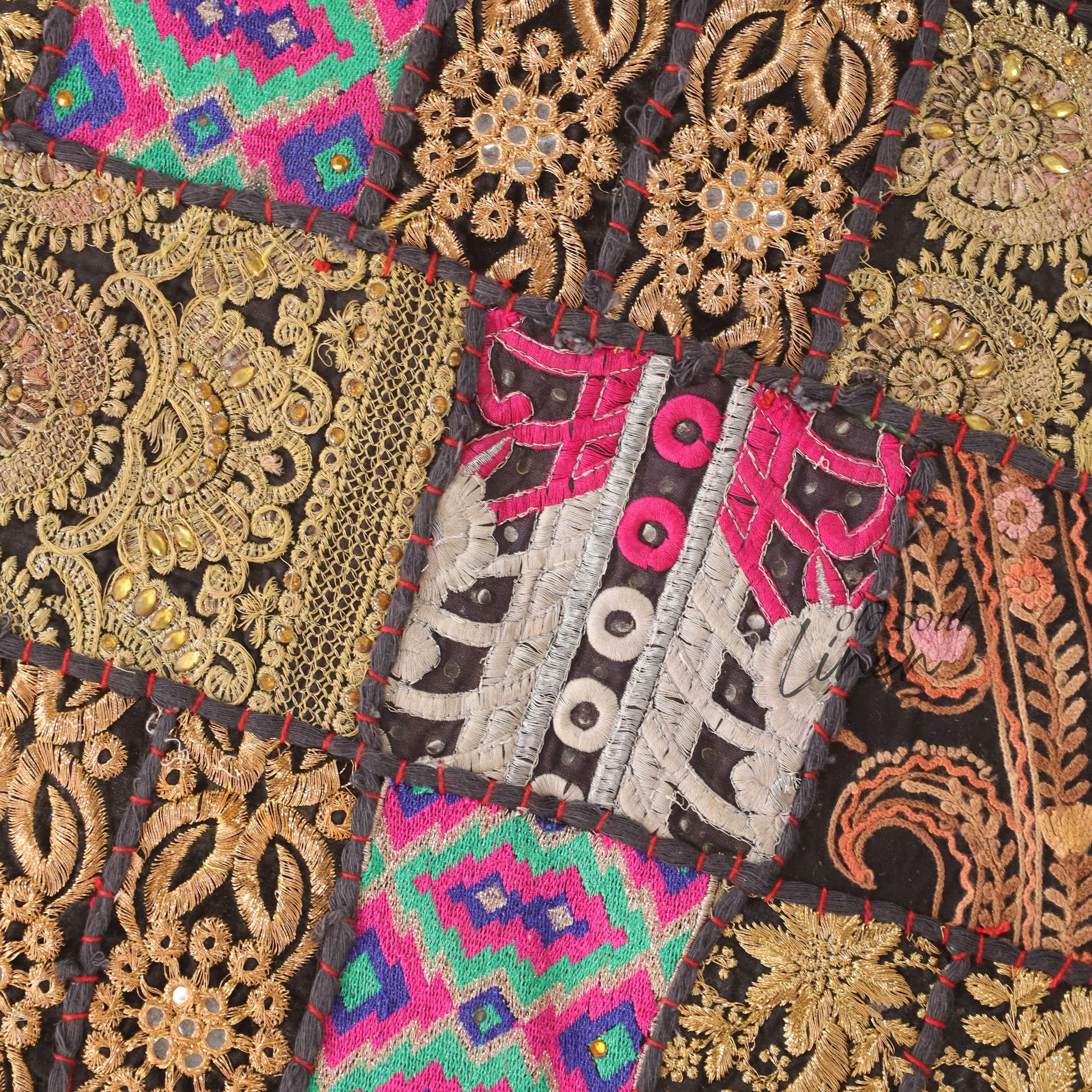 Patchwork Handmade Indian Cushion Cover, Embroidered Pillow Cover, Eco-friendly, Hippie Floor Seating, Floor Seat Cushion, Bean Bag Cover