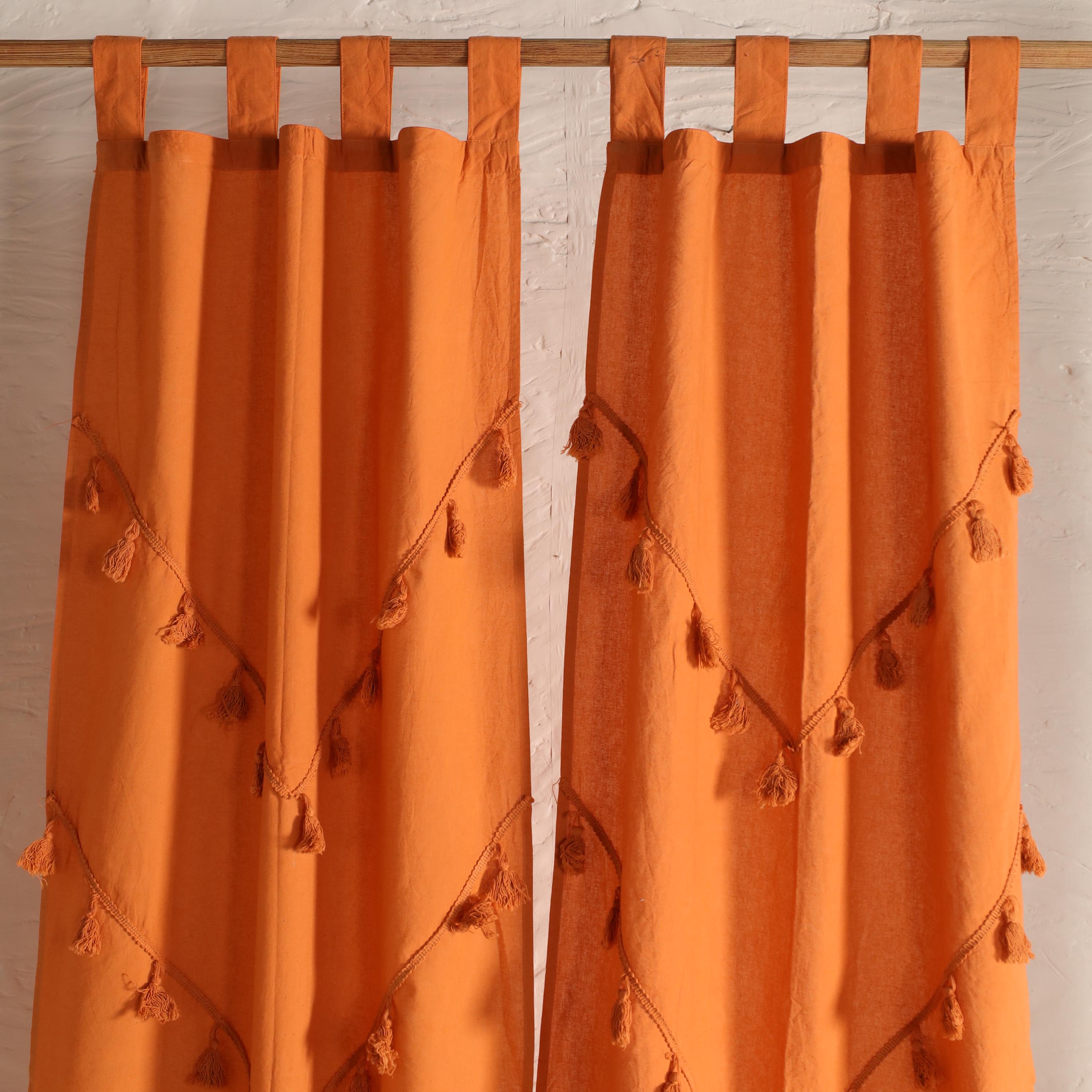 Rust Bohemian Tassel Cotton Curtains for Living Room & Bedroom