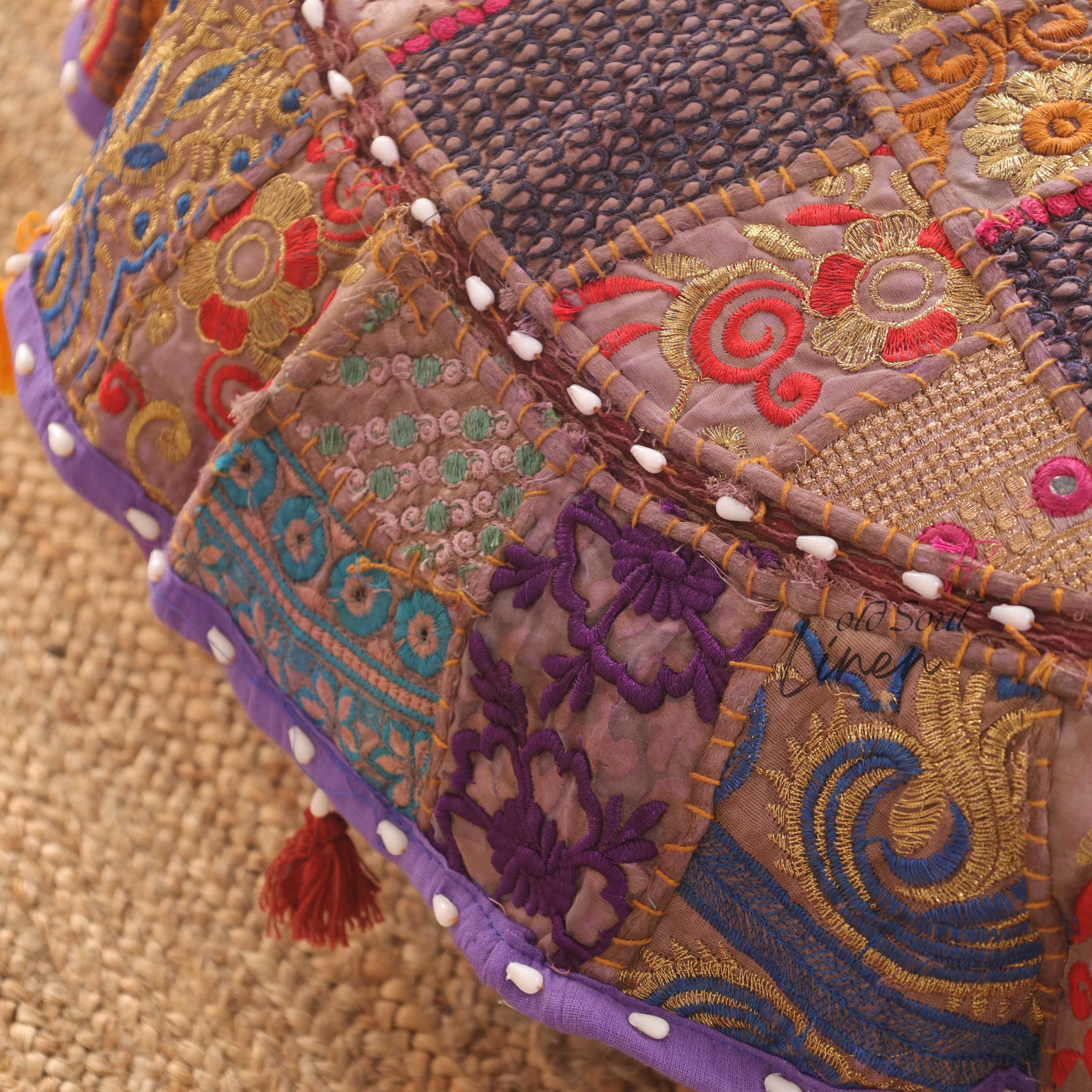 Round Floor Pillow Meditation Cushion | Hippie Floor Seating | Purple Floor Pouf Stool 32" Kilim Pouf Round | Indian Seating Hippie