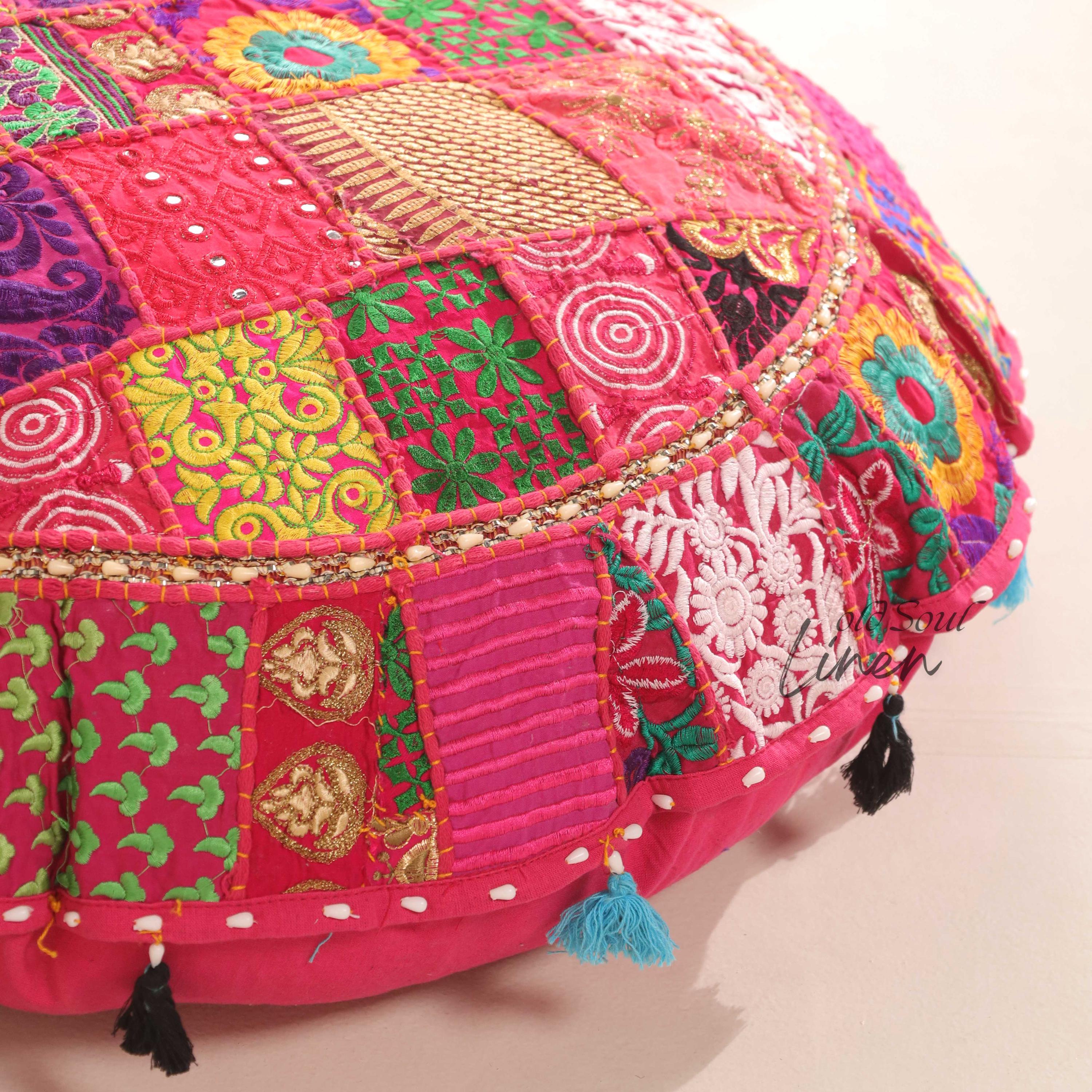 Meditation Round Floor Pillow, Floor Seating Area, Yoga Studio Décor, Ottoman Round Pouffe Cover, Boho Throw Pillow Footstool 32"