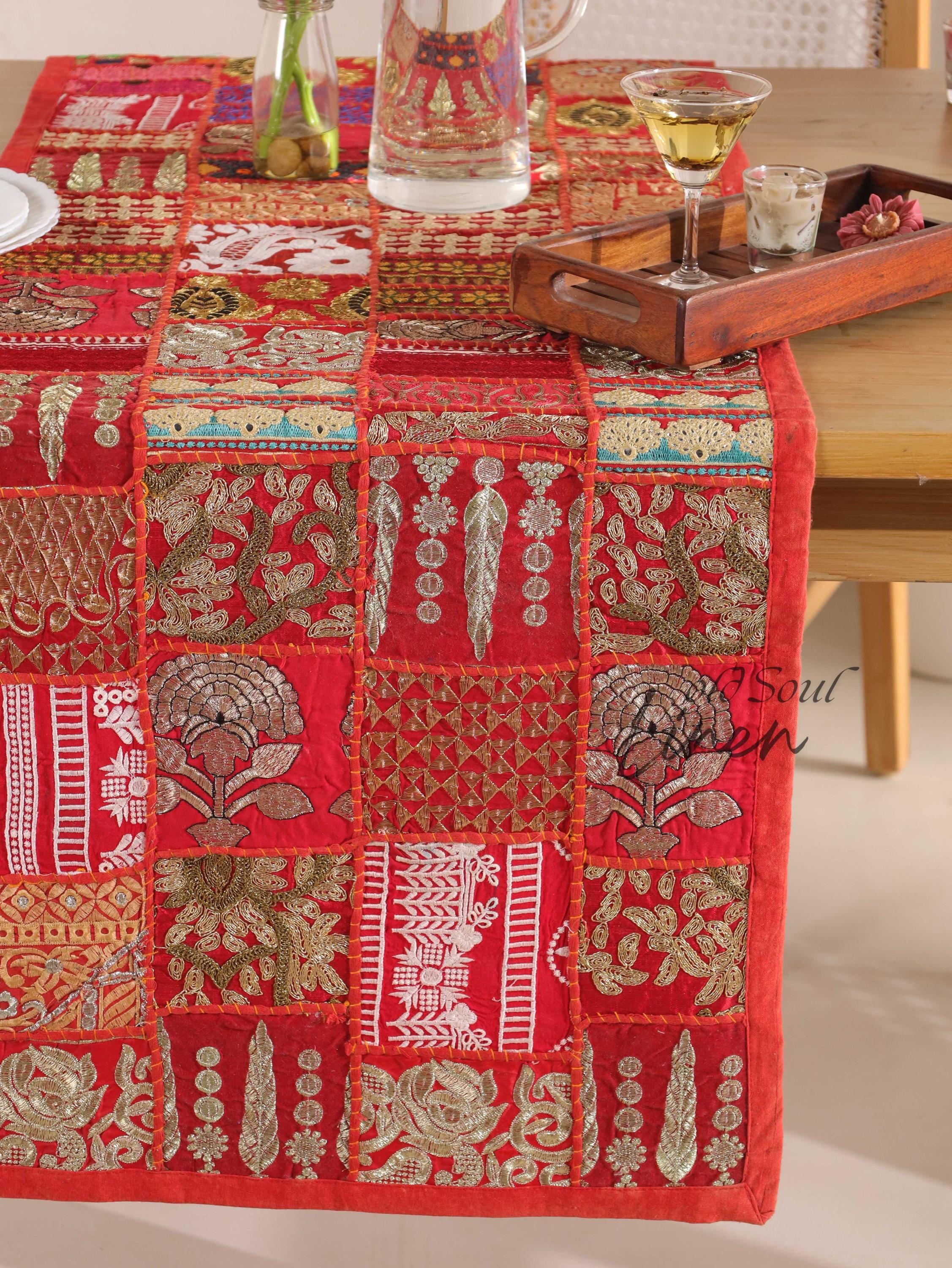 Vintage Patchwork Sari Table Runner, khambadiya Runner, Personalized Runner, Table Runner Handmade, Eco-friendly Runner, Geometric Runner