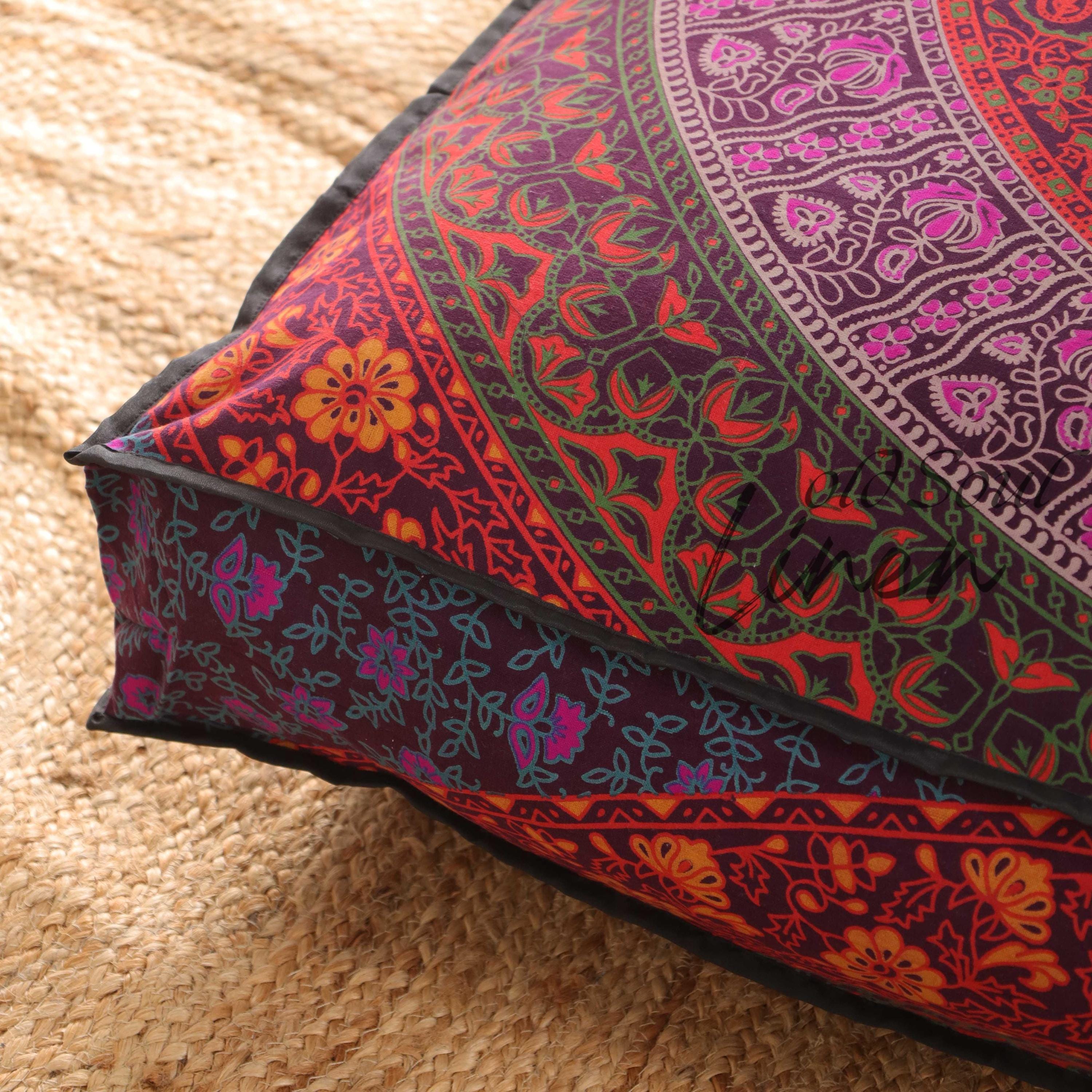 Pouf Cushion Cover Indian Mandala Floor Cushions Square Seating Pillow Bohemian Pouffe Home Décor Yoga Meditation 35" By Indian Consigners