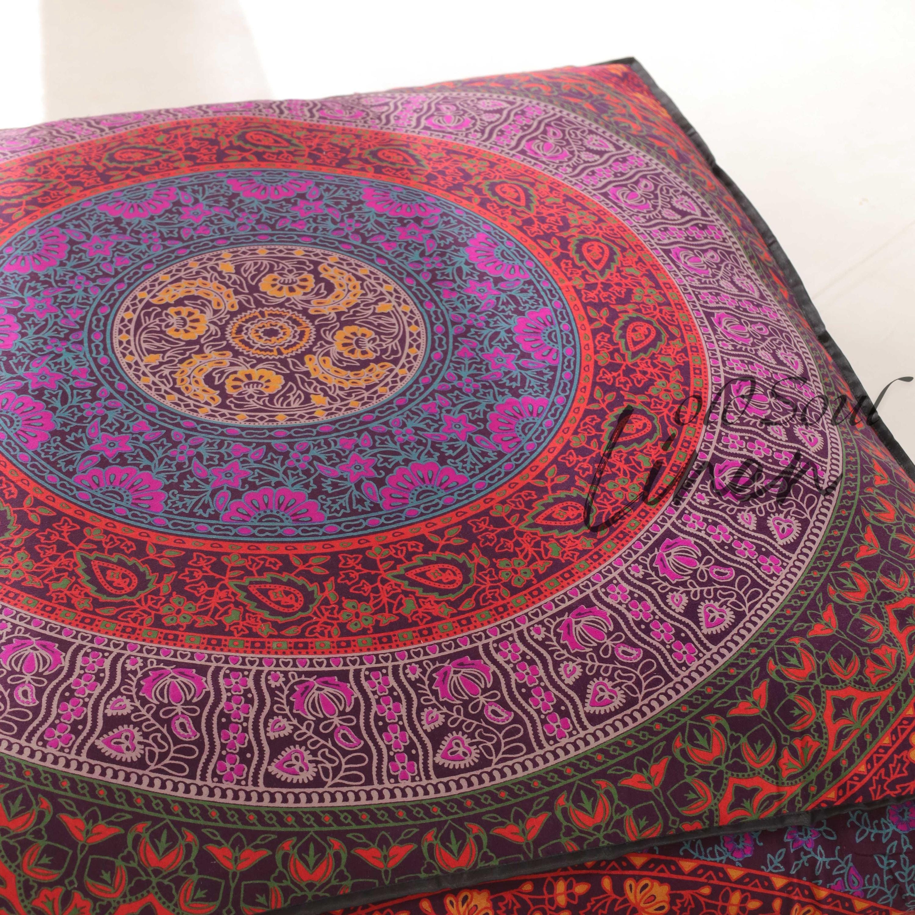 Pouf Cushion Cover Indian Mandala Floor Cushions Square Seating Pillow Bohemian Pouffe Home Décor Yoga Meditation 35" By Indian Consigners