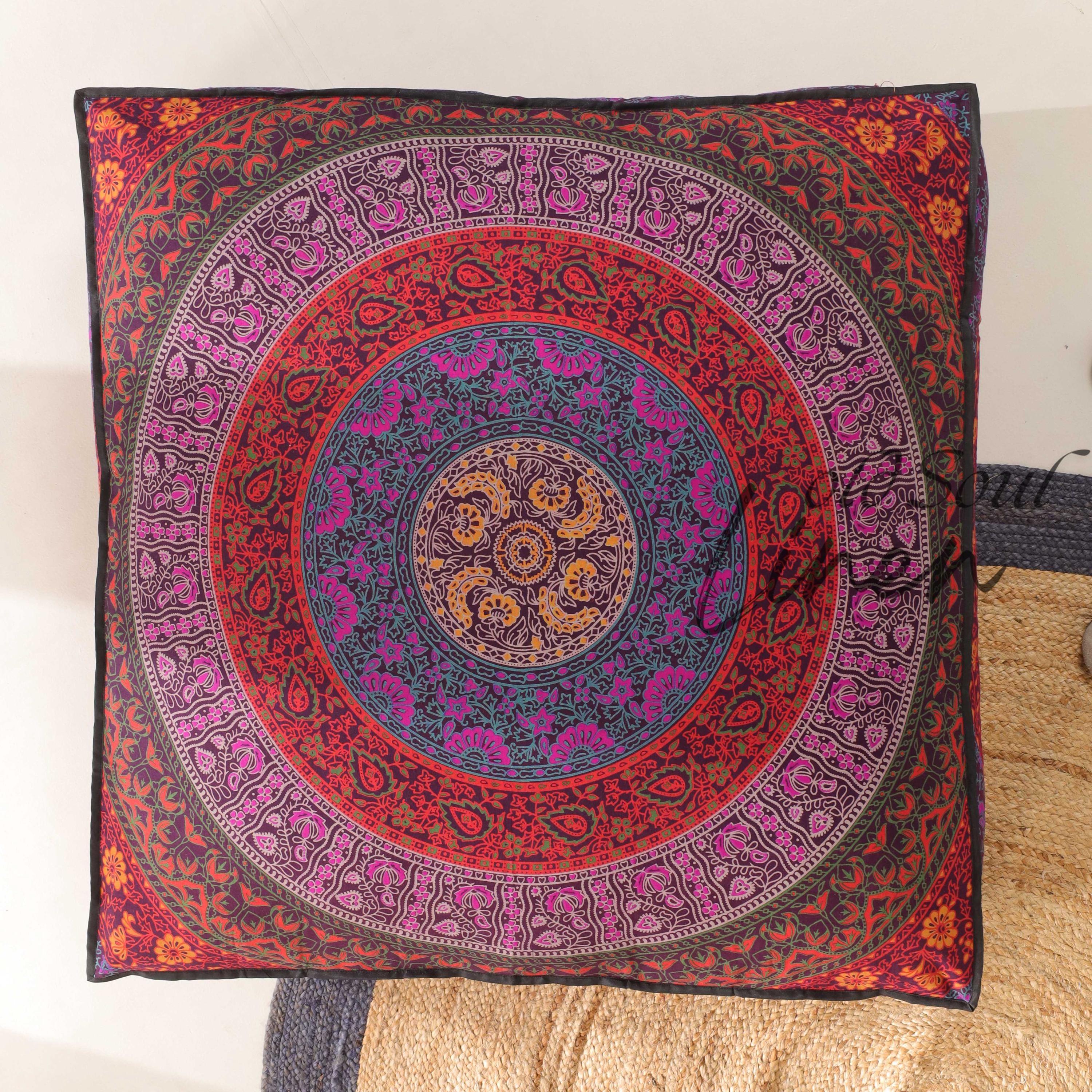 Pouf Cushion Cover Indian Mandala Floor Cushions Square Seating Pillow Bohemian Pouffe Home Décor Yoga Meditation 35" By Indian Consigners