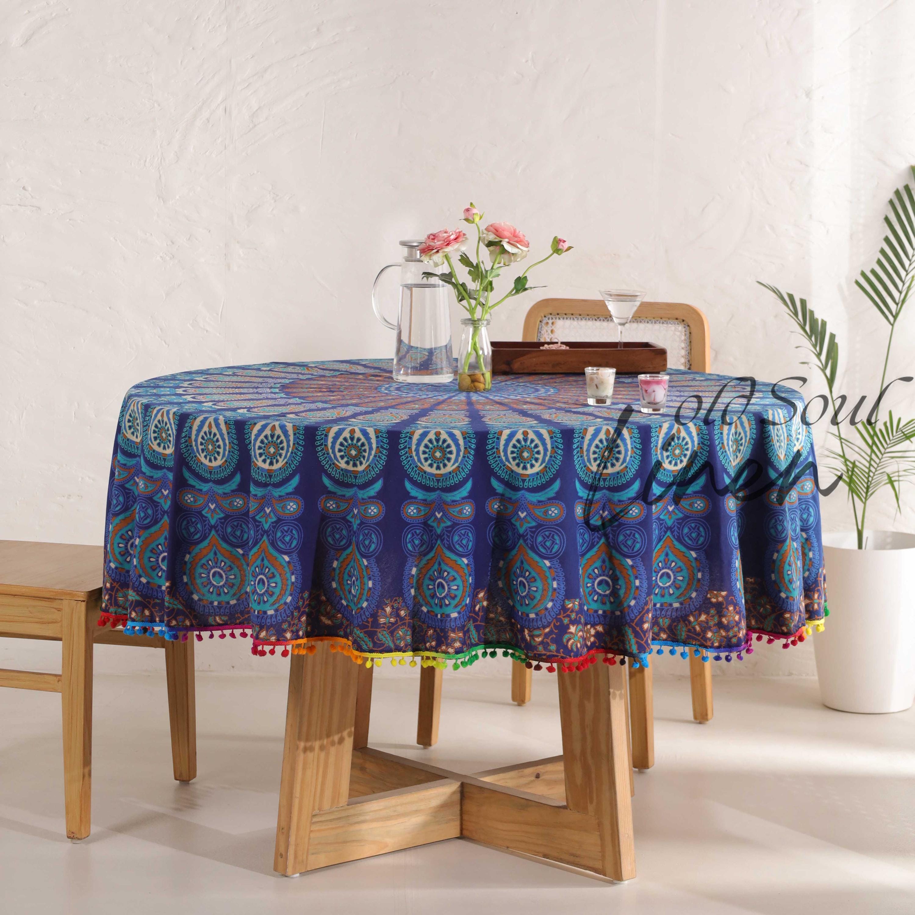 Mandala Roundie Tapestry Blanket, Circle Table Cloth, Table Decoration, Picnic Gypsy Cotton Table Cloth, Meditation Round Yoga Mat Décor 49"