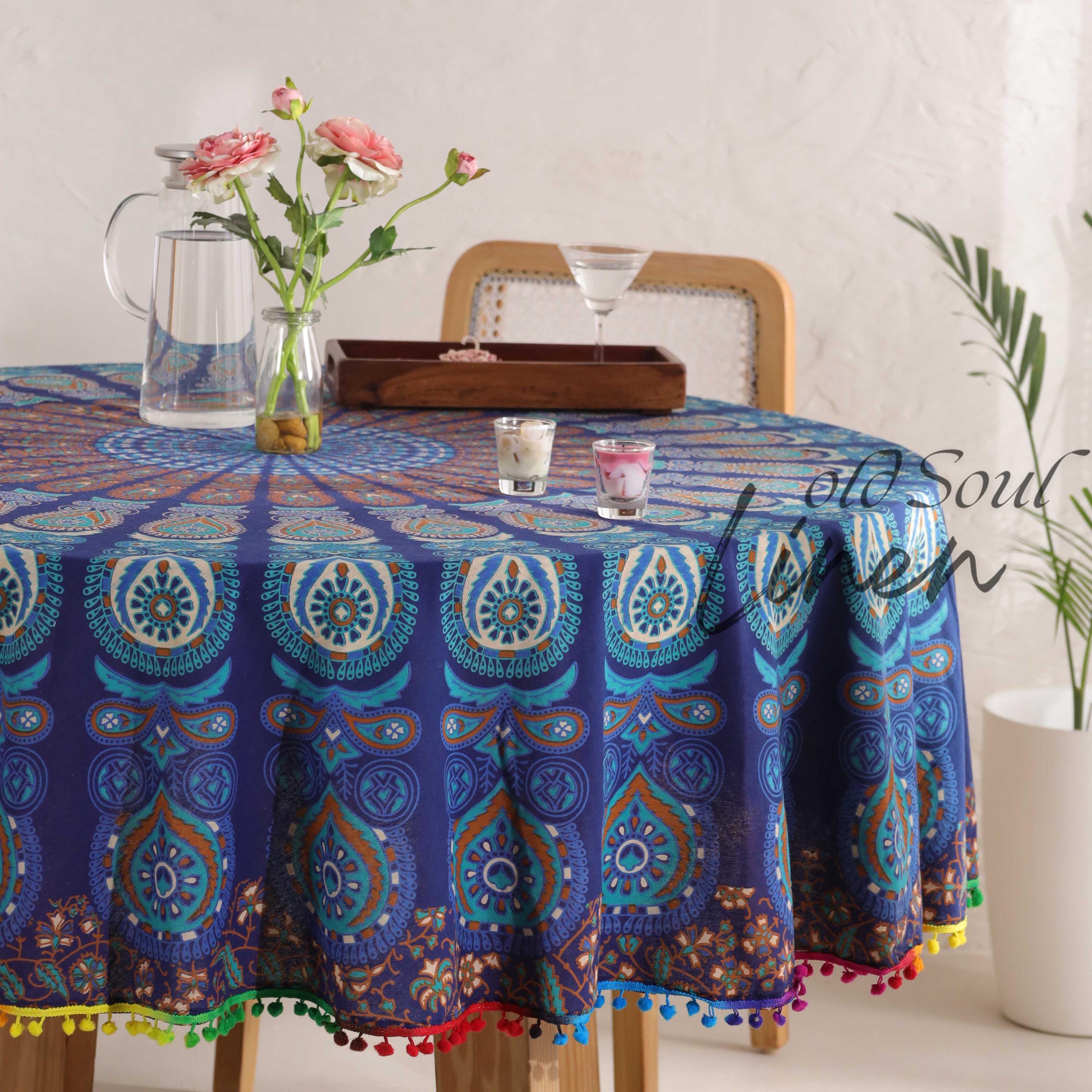 Mandala Roundie Tapestry Blanket, Circle Table Cloth, Table Decoration, Picnic Gypsy Cotton Table Cloth, Meditation Round Yoga Mat Décor 49"