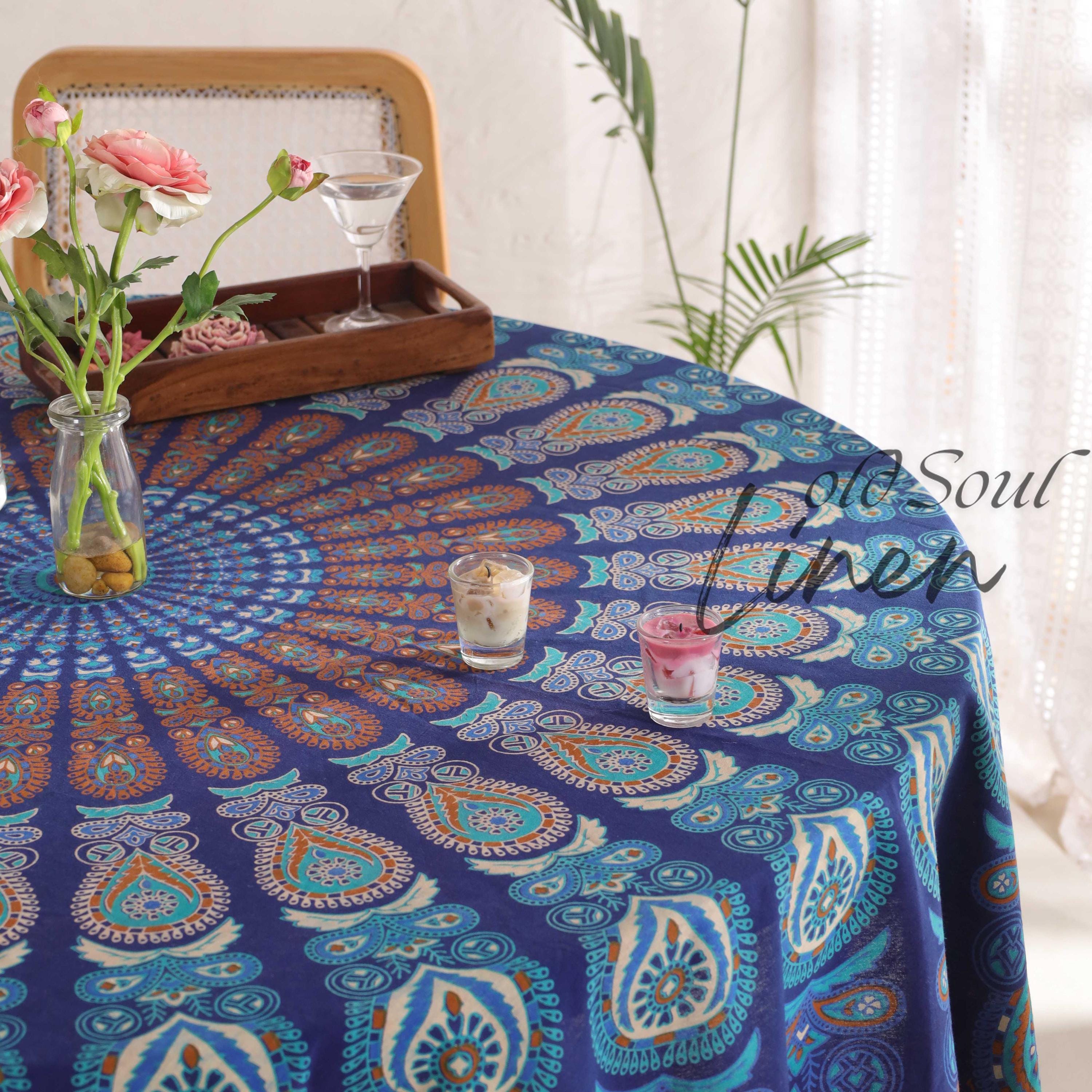 Mandala Roundie Tapestry Blanket, Circle Table Cloth, Table Decoration, Picnic Gypsy Cotton Table Cloth, Meditation Round Yoga Mat Décor 49"