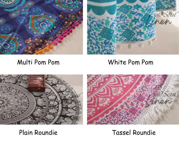 Round Beach Tapestry Mandala Blanket, Bohemian Large Table Cloth, Home Décor Yoga Mat Meditation, Tapestry Picnic Blanket Mat 72"Black&White