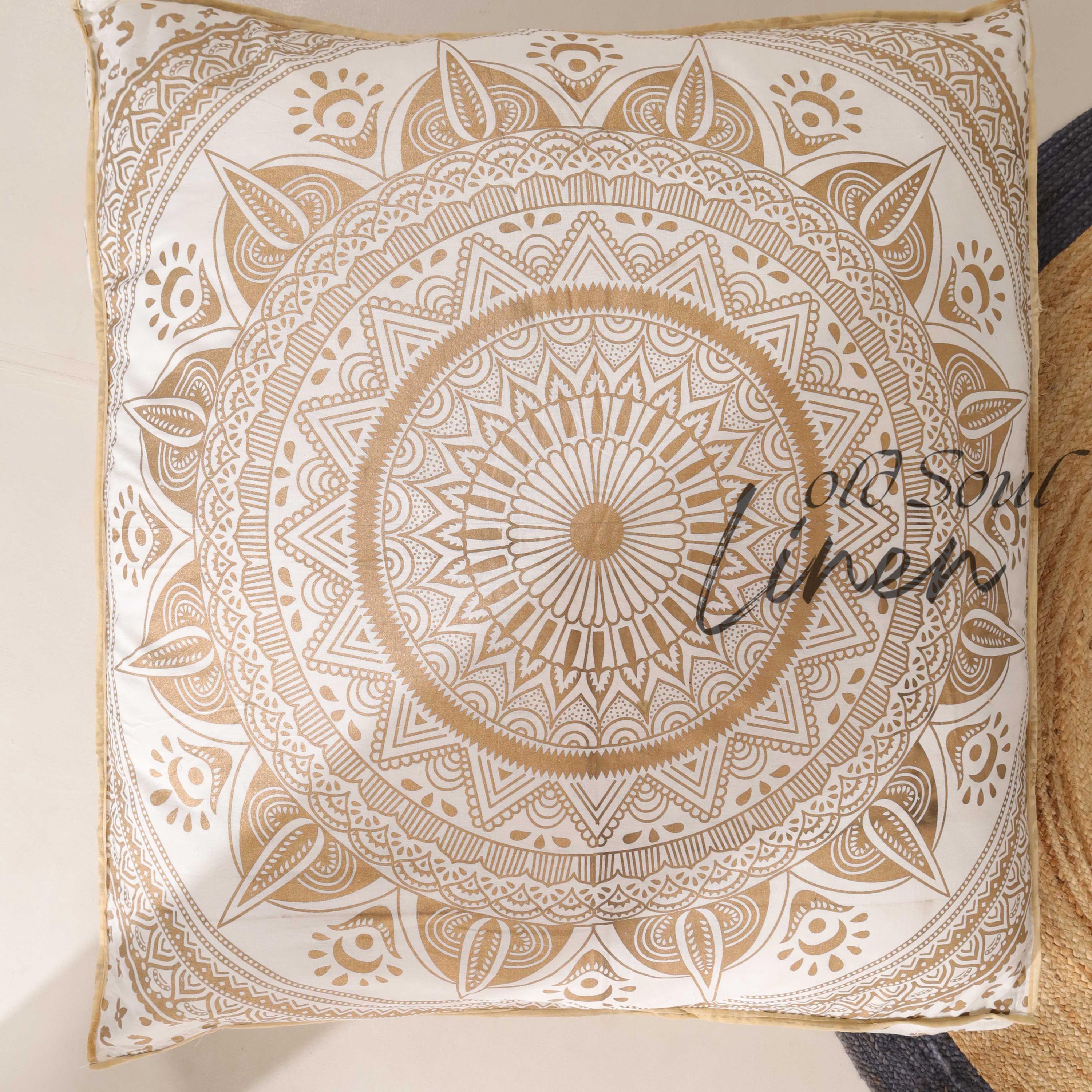 Indian Floor Pillow - Bohemian Meditation Cushion Cover Decorative Boho Throw Pillow Gold Floor Pillow Cover Seating Square Décor 35"