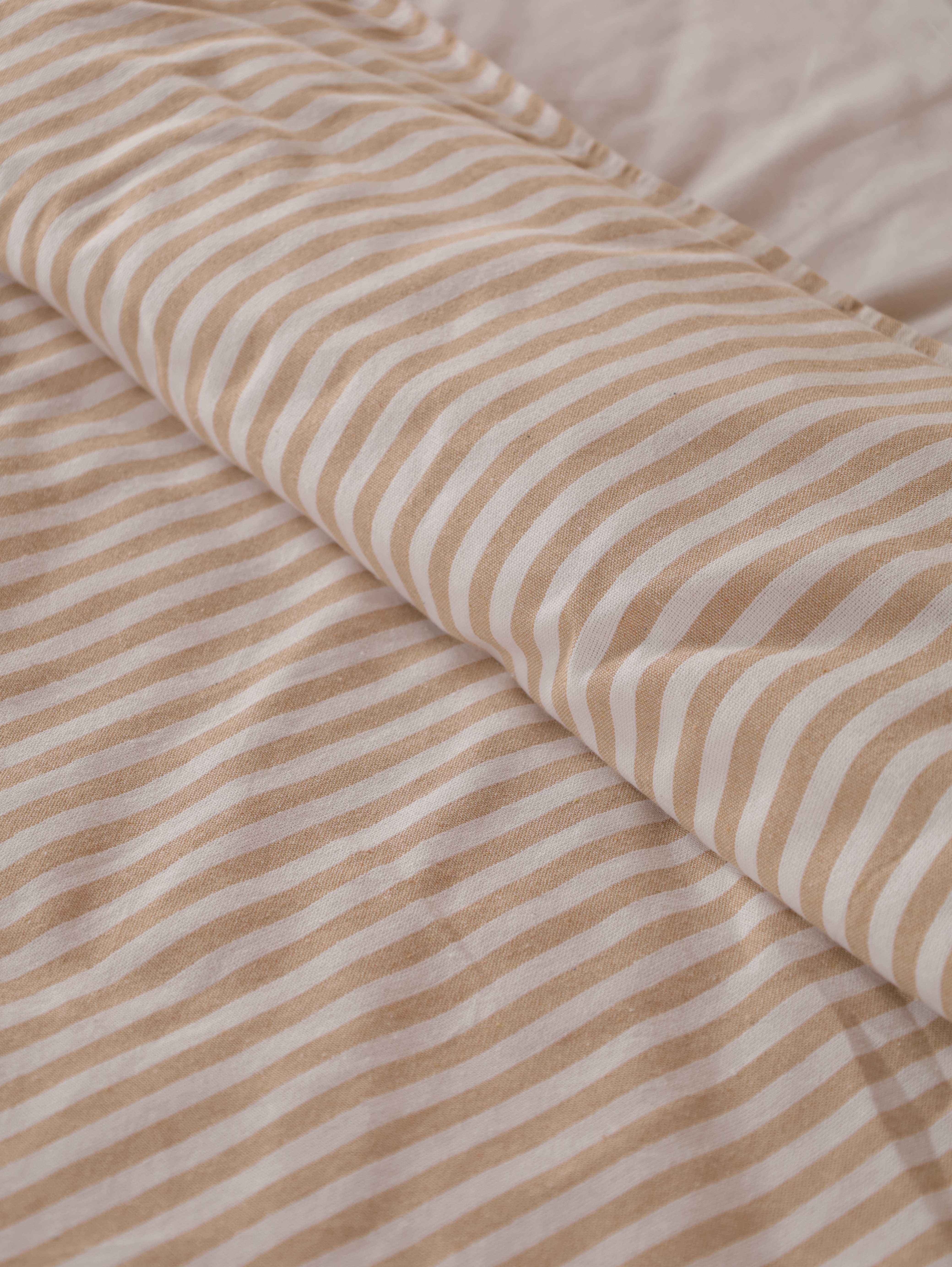Cotton Striped Duvet Cover Set - Luxury Tan & White Neutral Bedding for Minimalist Bedroom Decor