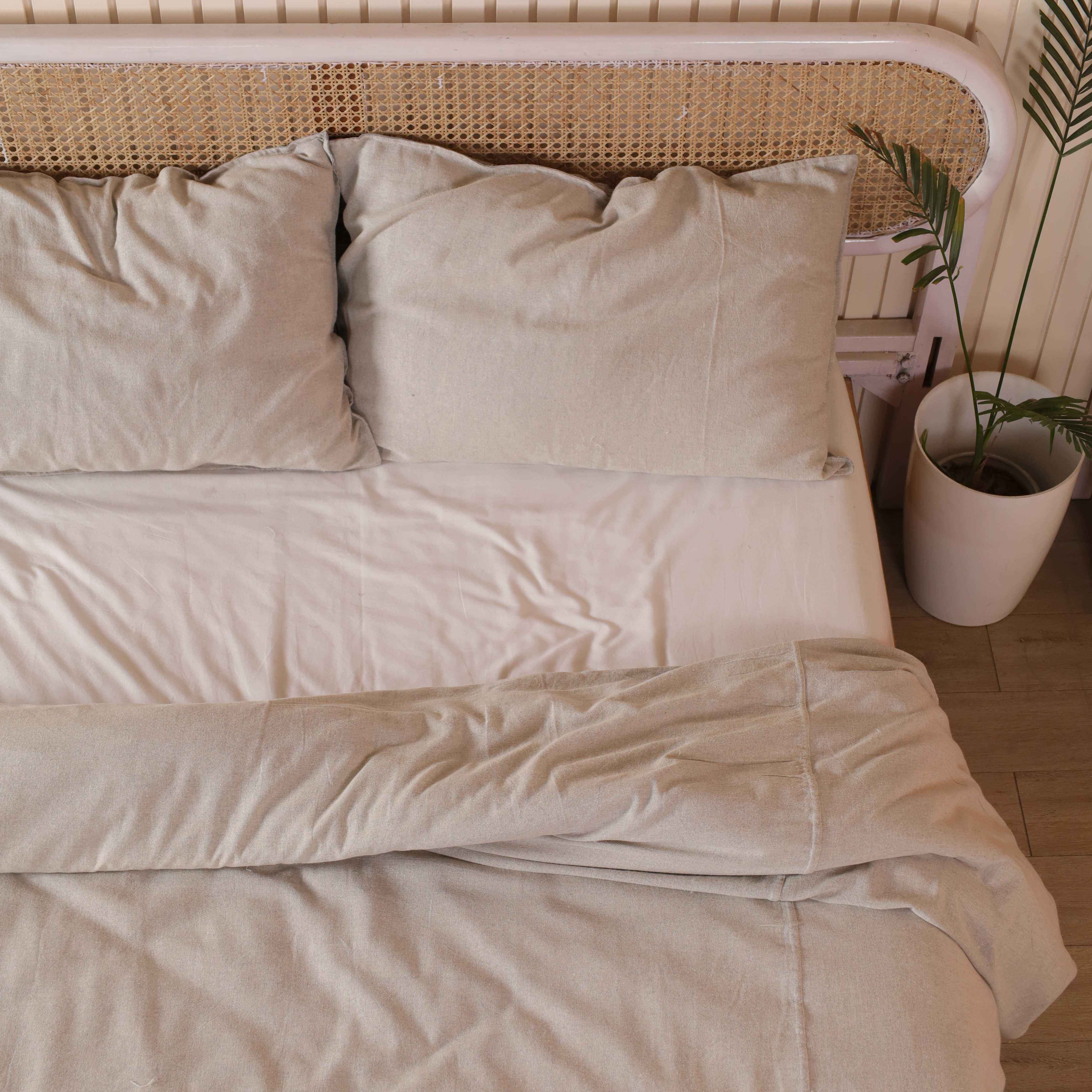 Solid Cotton Duvet Cover Set - Luxury Sand Beige Neutral Bedding for Minimalist Bedroom Decor