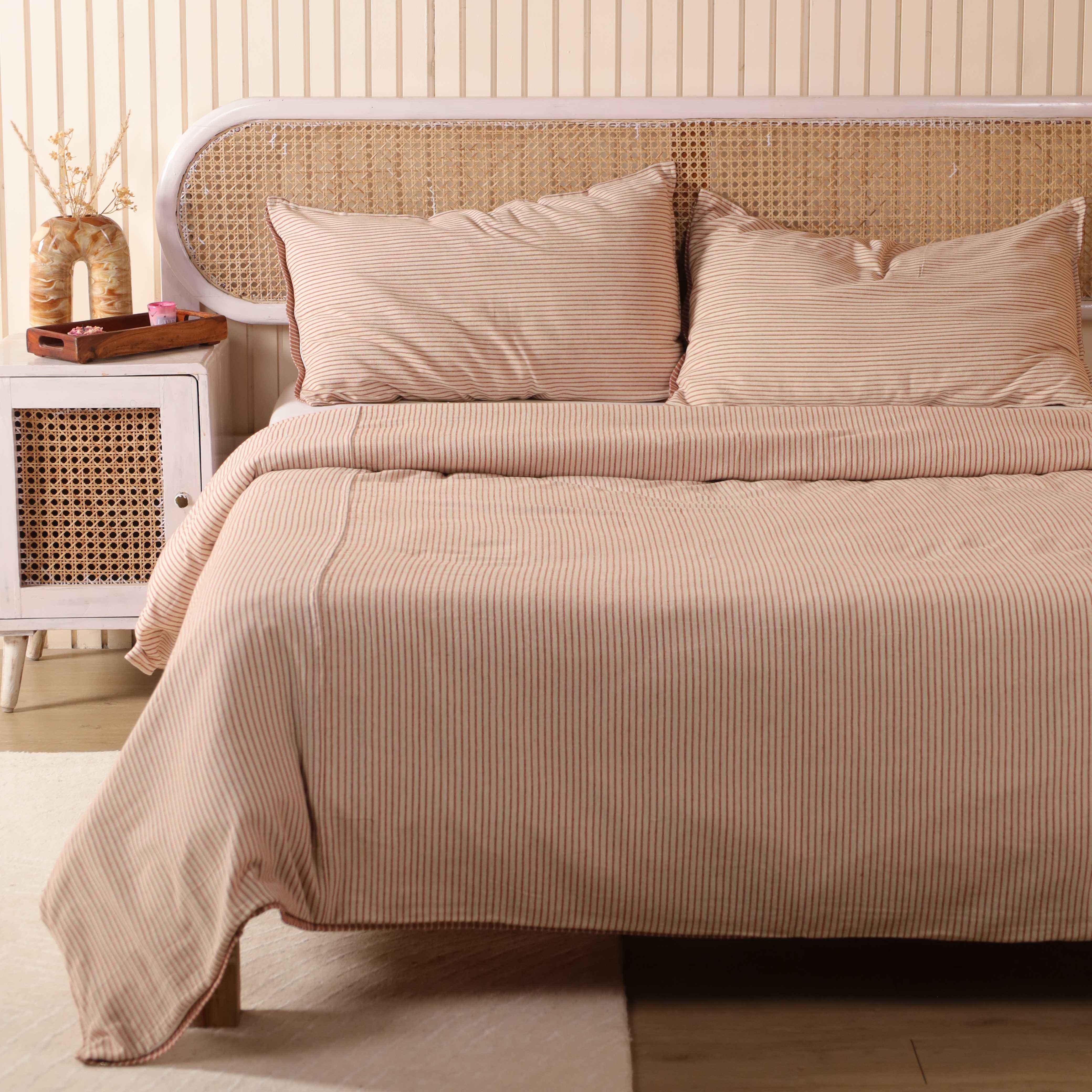 Sand Beige Striped Boho Bedding Set - Soft Cotton Duvet Cover Set