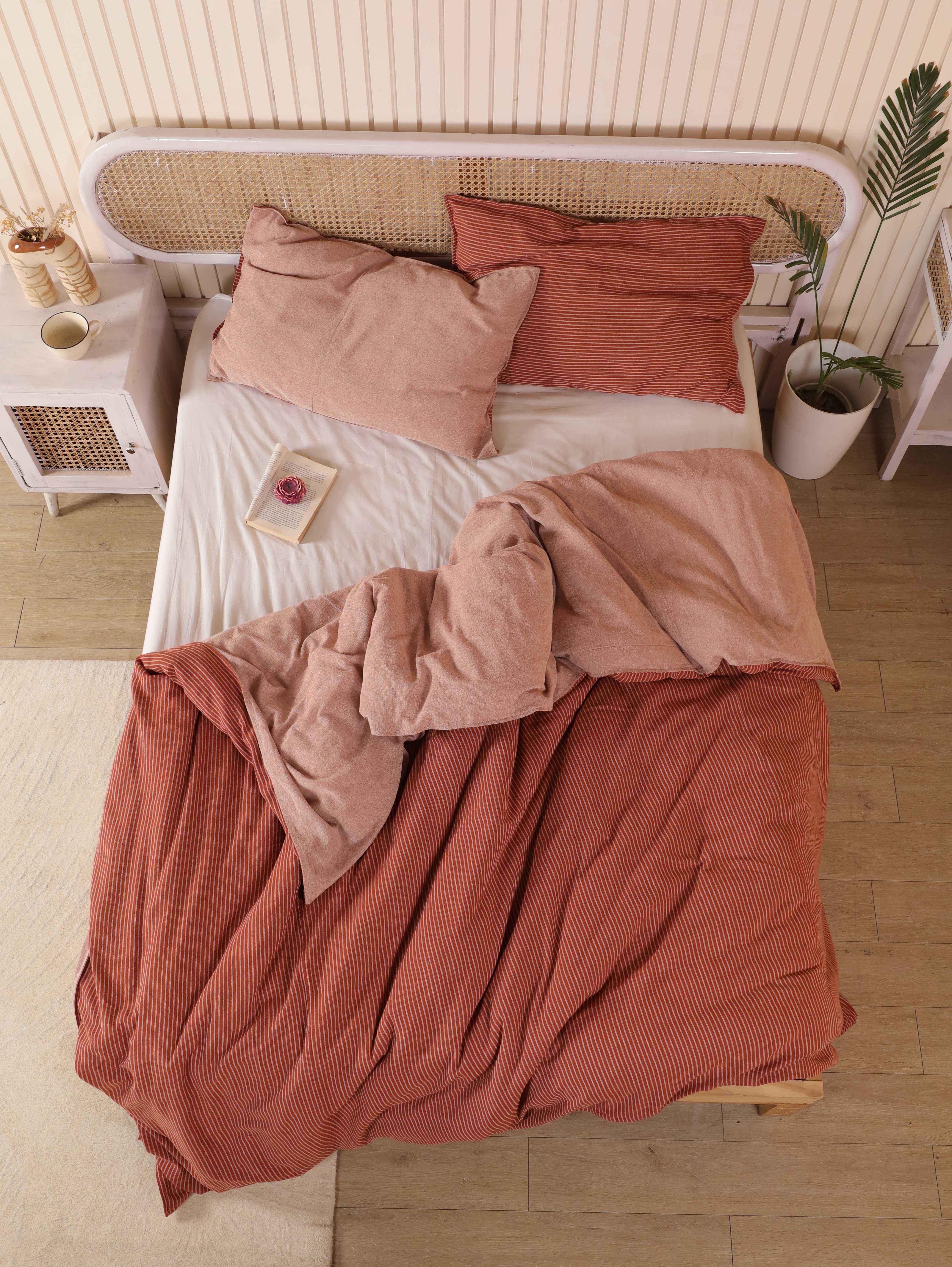 Reversible Terracotta & Maroon Cotton Duvet Set - Rust Boho Bedding