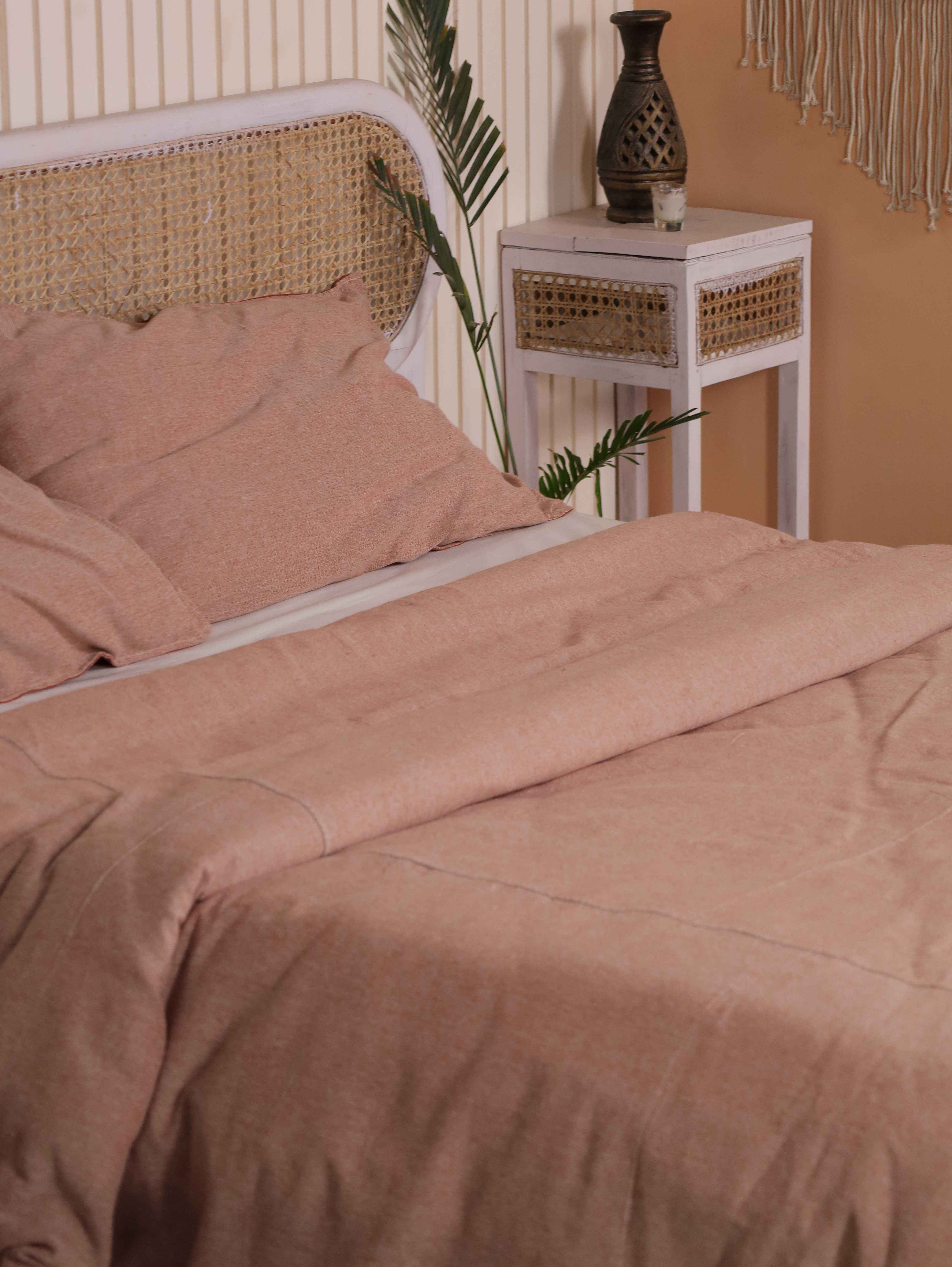 Faded Maroon Textured Boho Bedding Set - Vintage Cotton Duvet Cover
