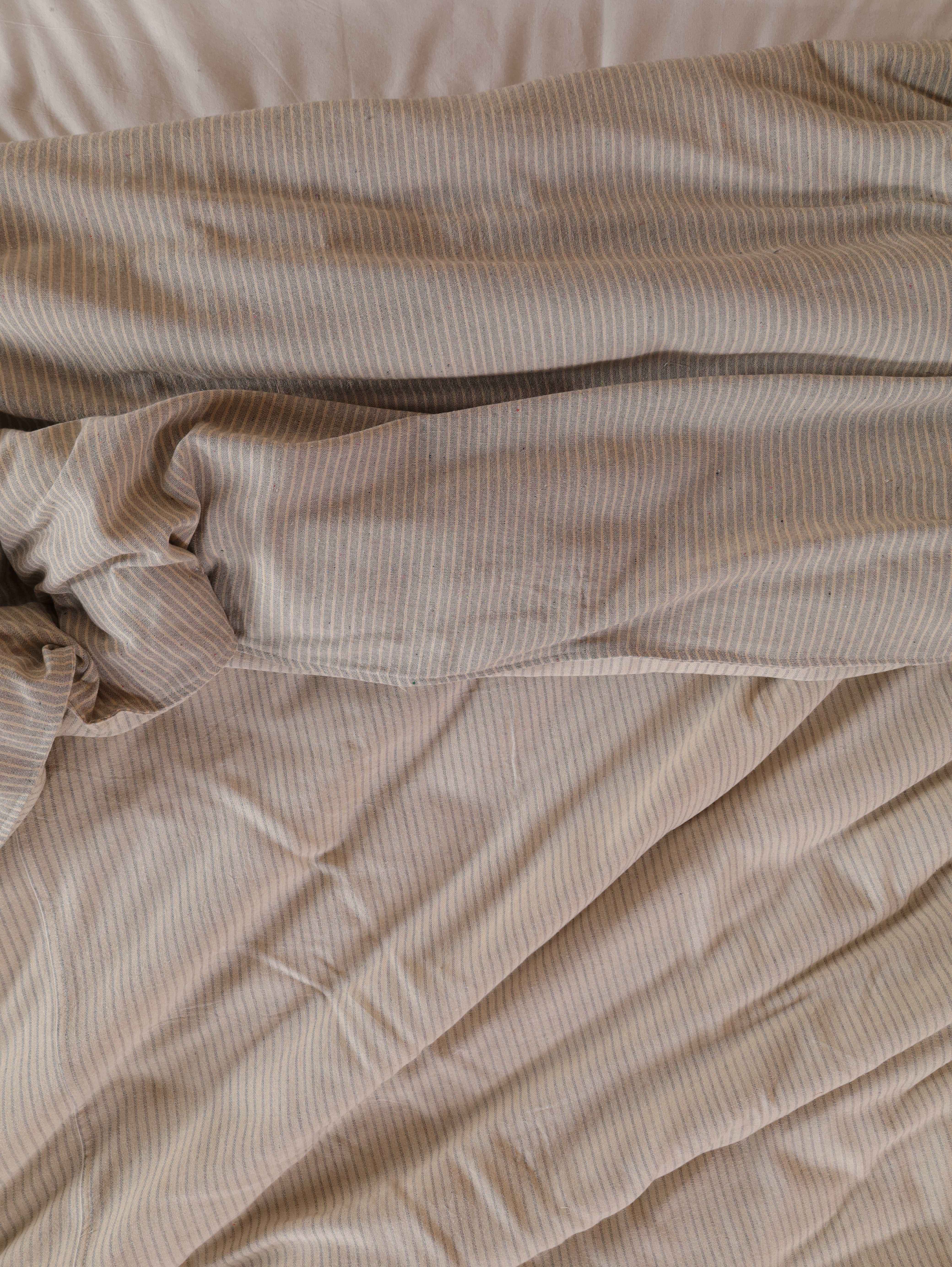 Taupe Pinstripe Cotton Duvet Cover Set - Reversible Earthy Bedding