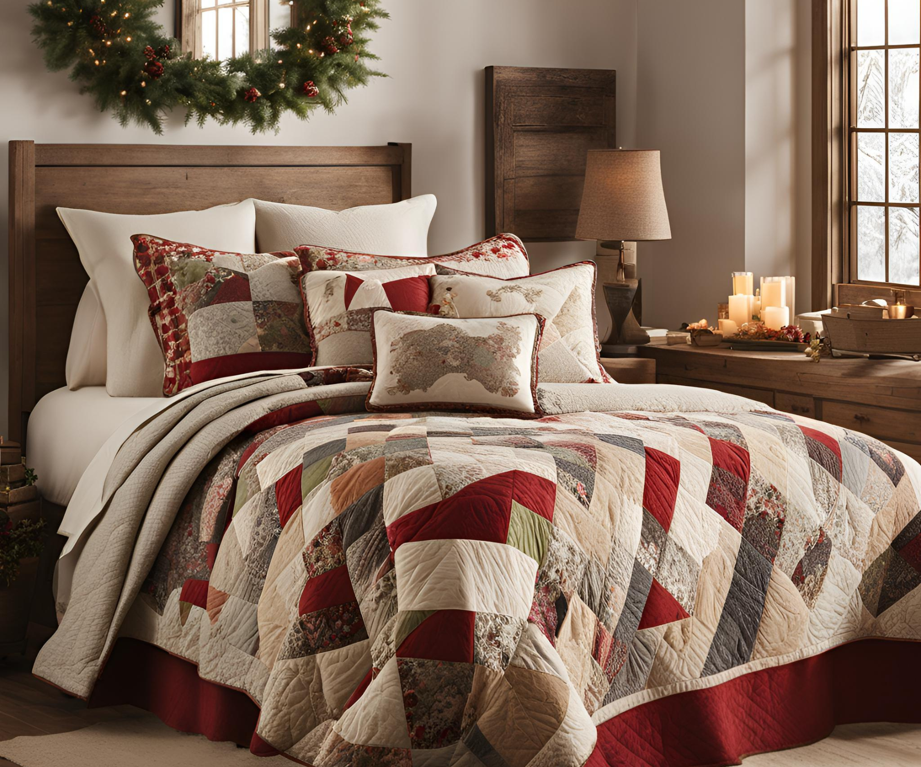 Handcrafted luxury winter quilt draped over a bed, blending warmth and elegance. Perfect for chilly nights and enhancing your home décor this season.