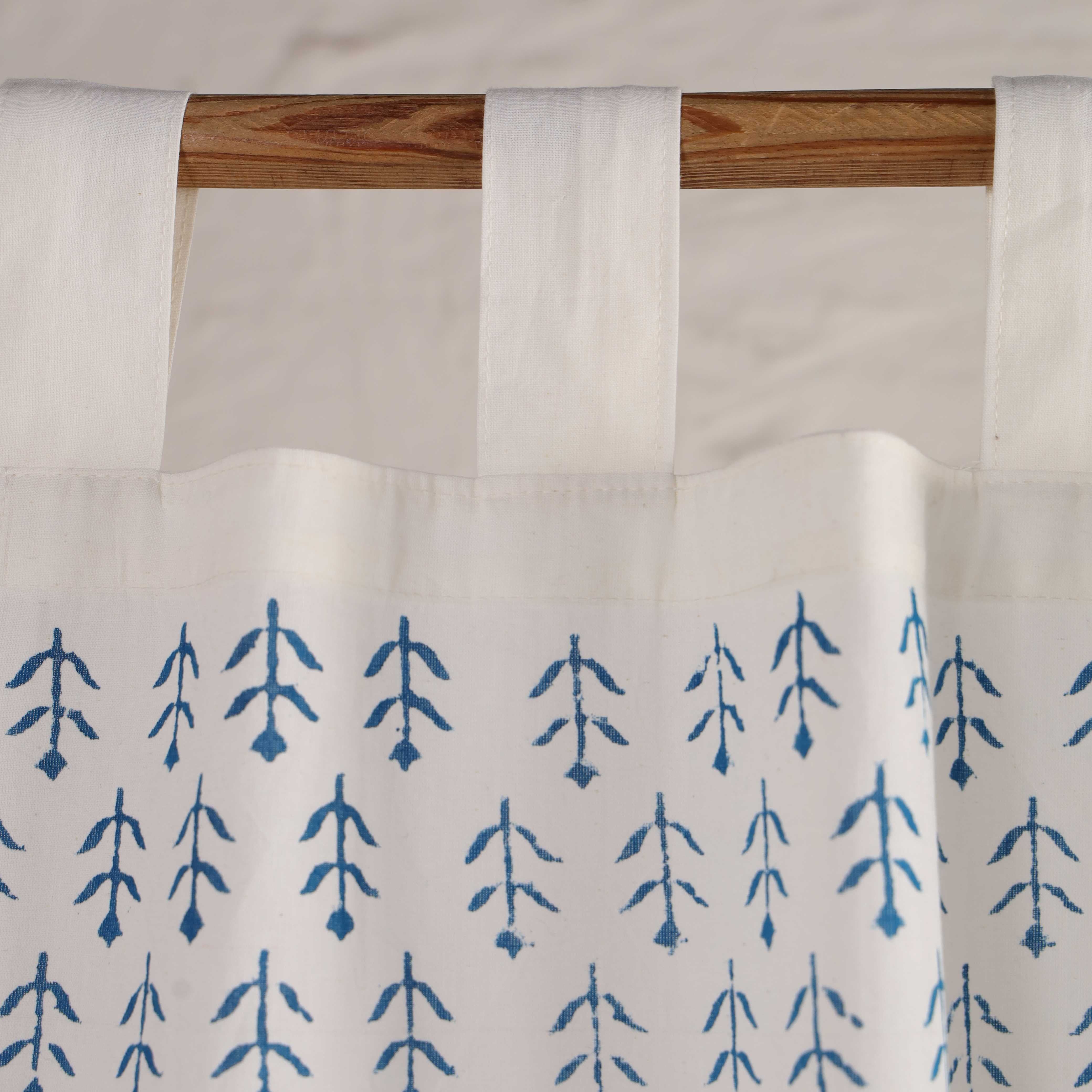 Coastal Blue Botanical Cotton Curtain – Handcrafted Single Panel