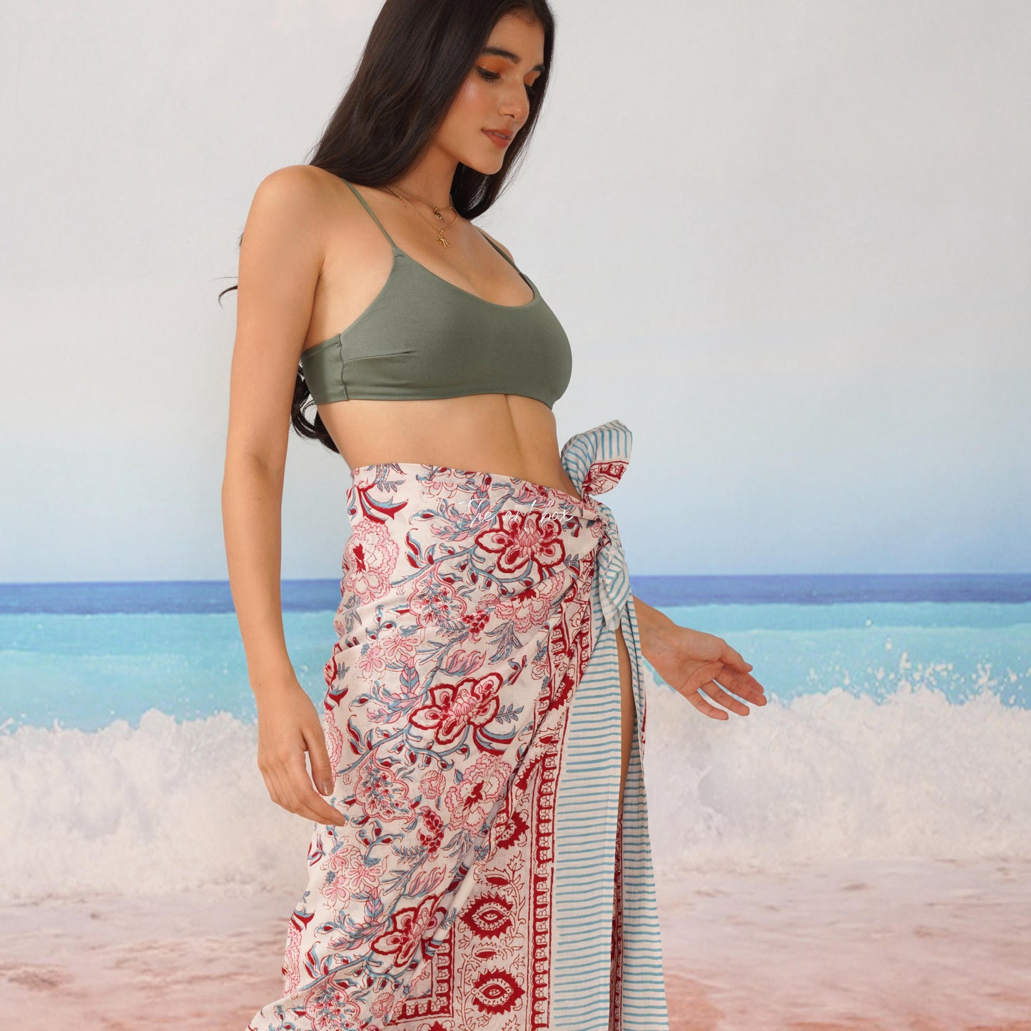 Hawaiian Sarong Coverups for Women Hand Block Print Swimsuit Pareo Wrap Beach Swimwear Bathing Suit Bikini Cover Up