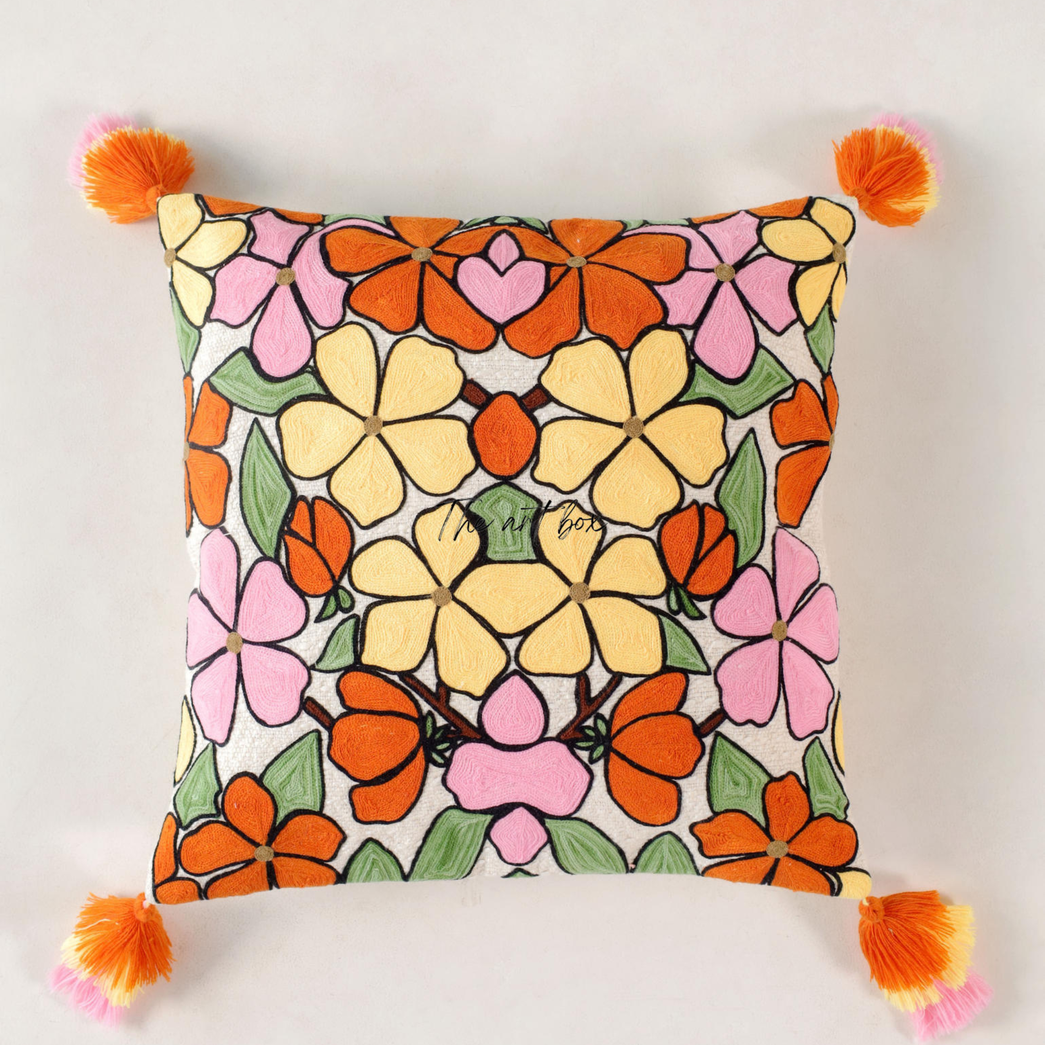 Embroidered Floral Accent Pillow Cover - Add a Floral Touch to Your Decor