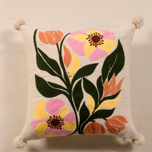 Embroidered Flower Decor Pillow Cover - Bring Nature Inside
