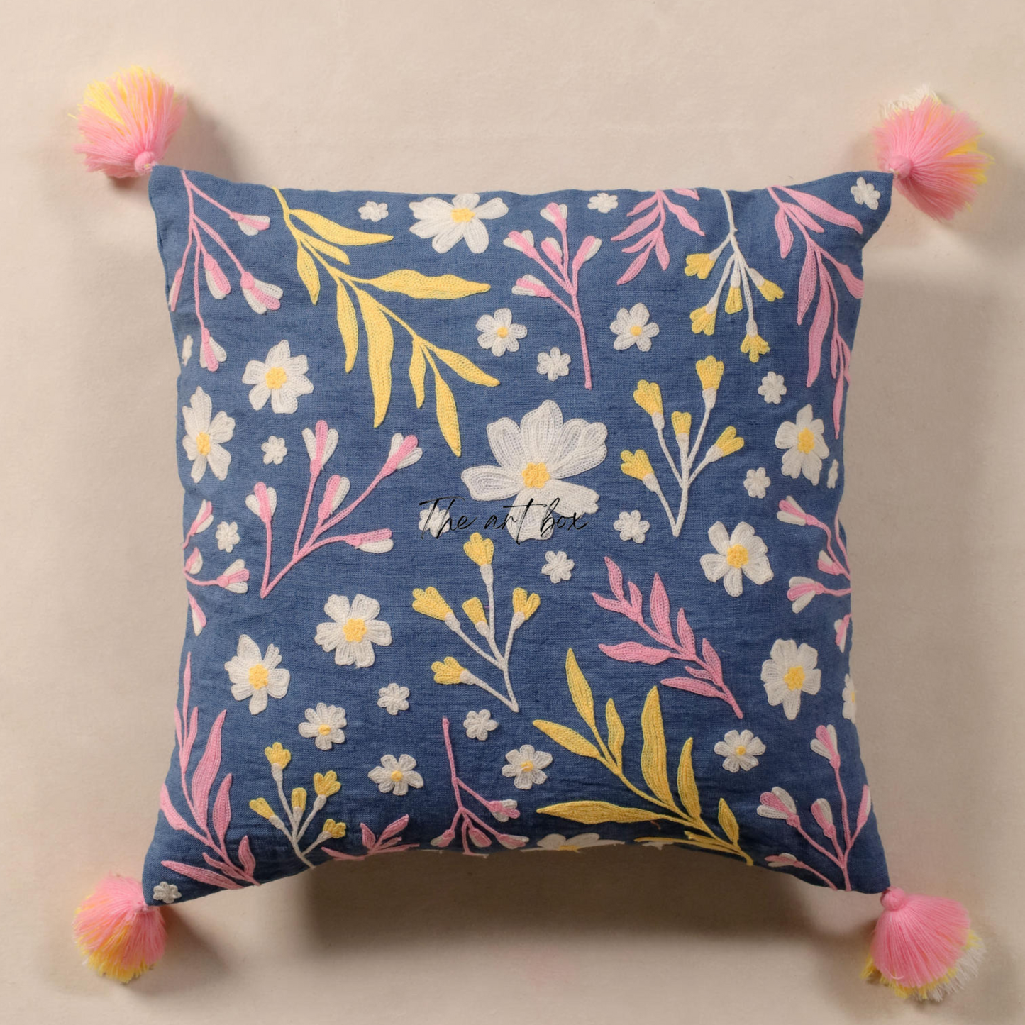 Custom Floral Embroidery Cushion - Handcrafted Elegance for Your Home