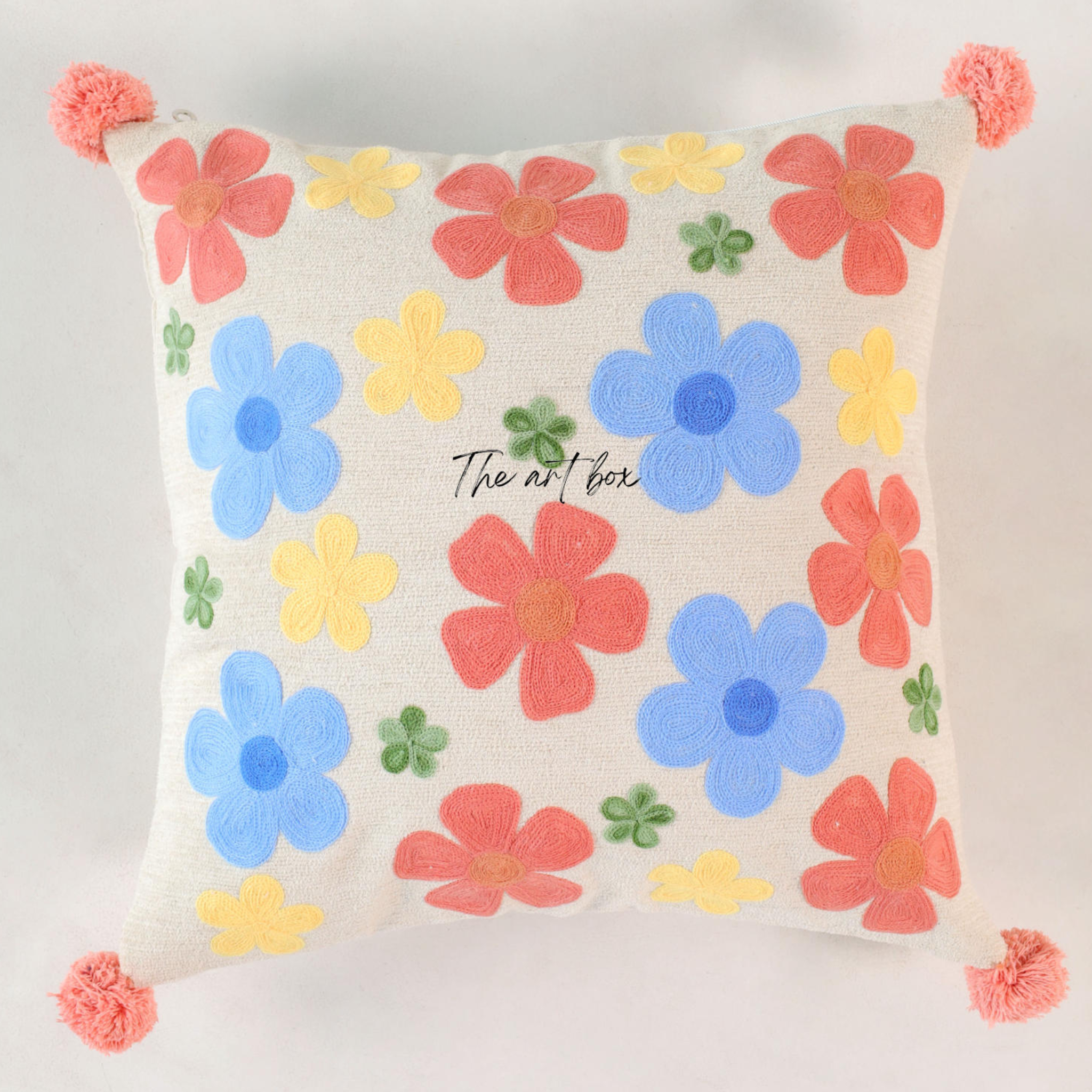 Personalized Flower Embroidery Cushion Cover - Your Name, Your Style