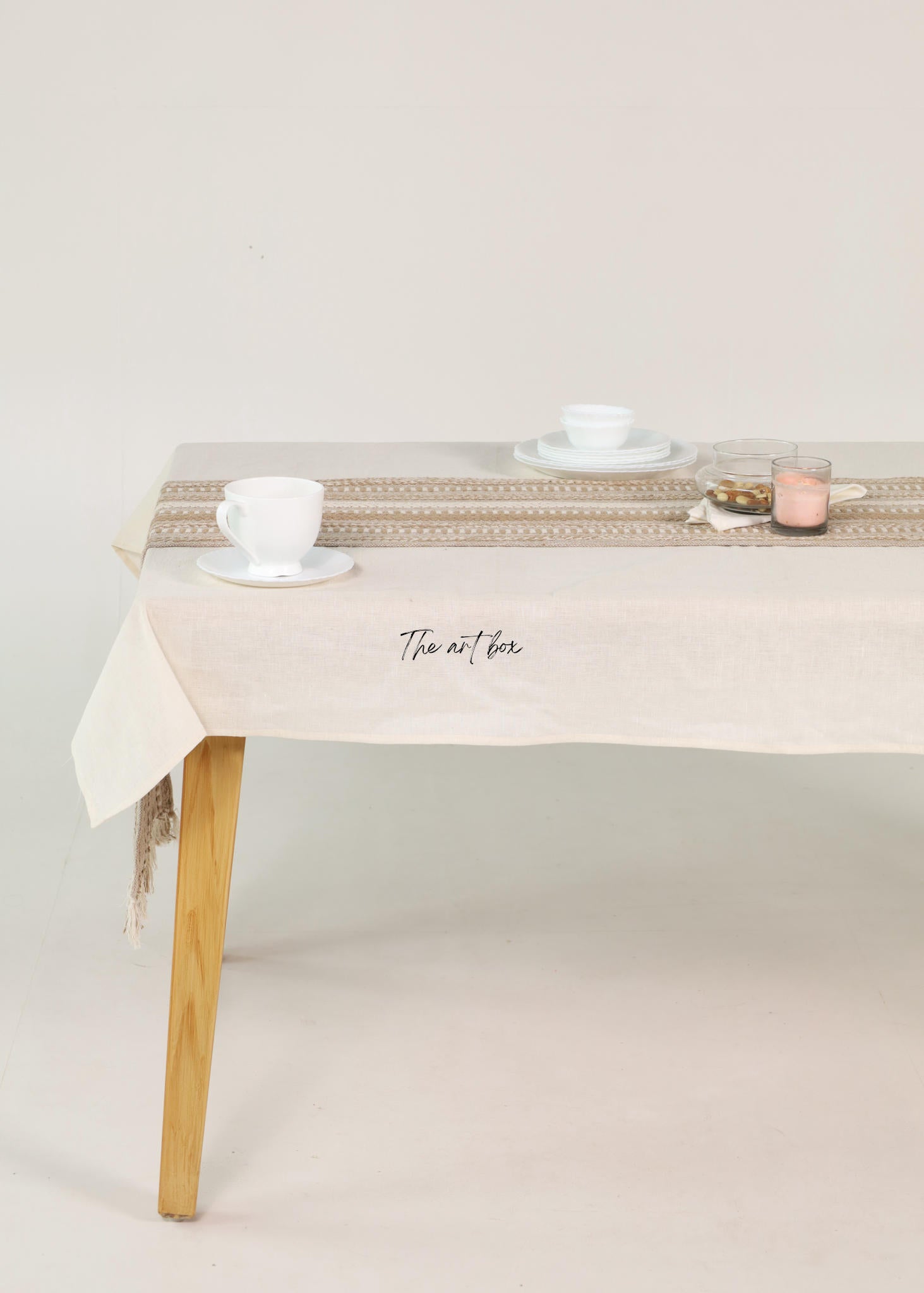 Farmhouse Beige Braided Stripe Table Runner