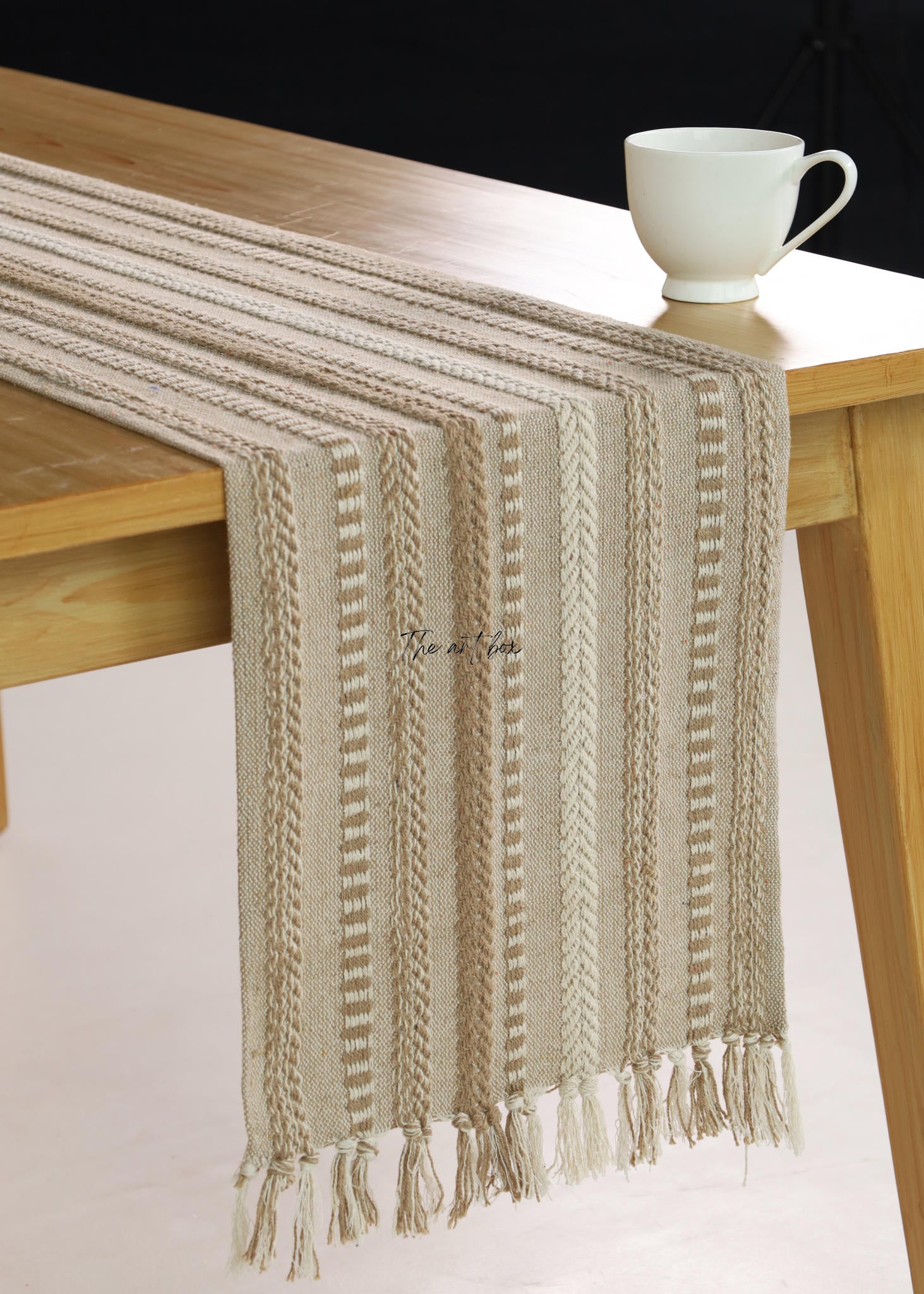 Farmhouse Beige Braided Stripe Table Runner