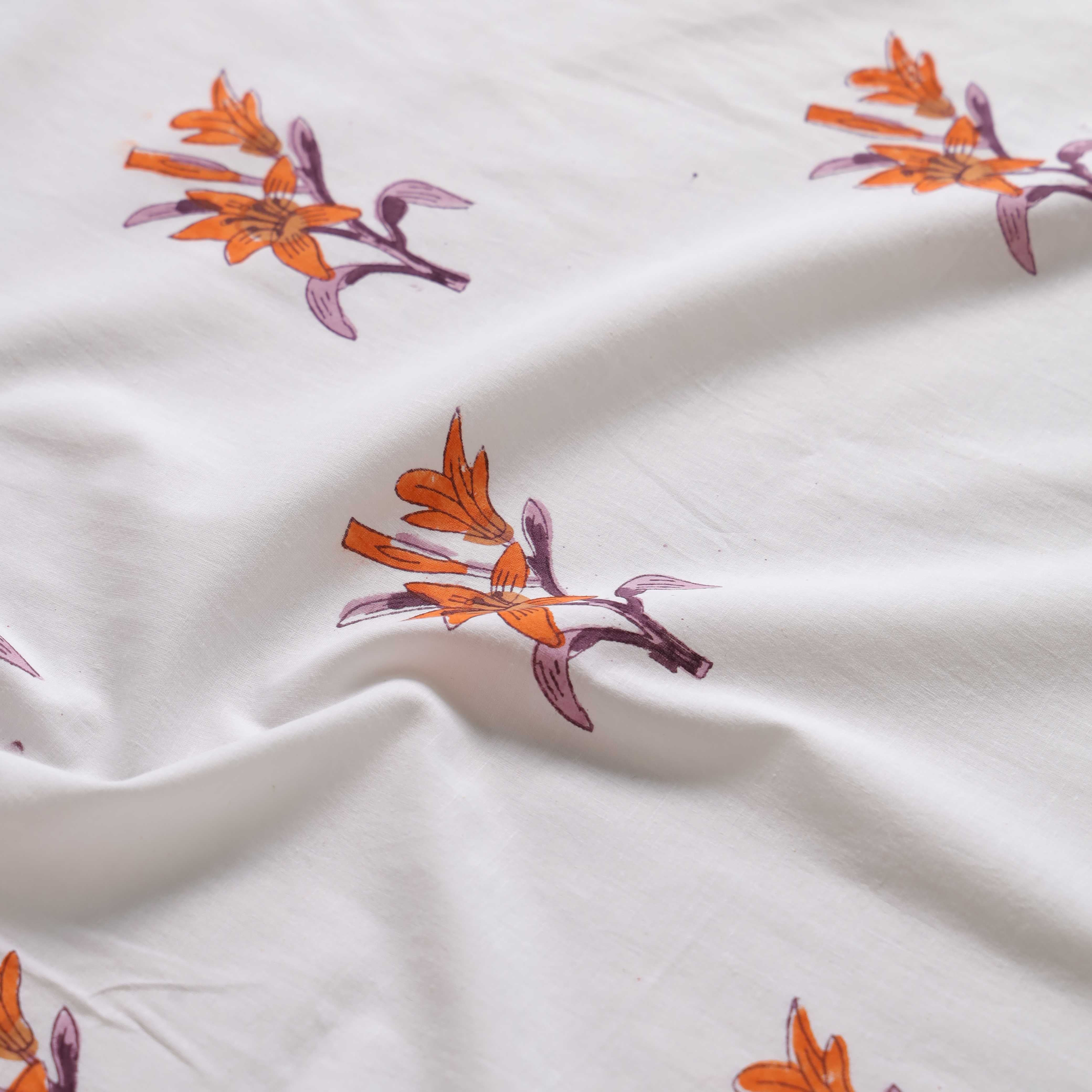 Premium 100% Cotton Floral Curtains – Modern Orange Lily Print Tab Top Window Drapes for Living Room & Bedroom