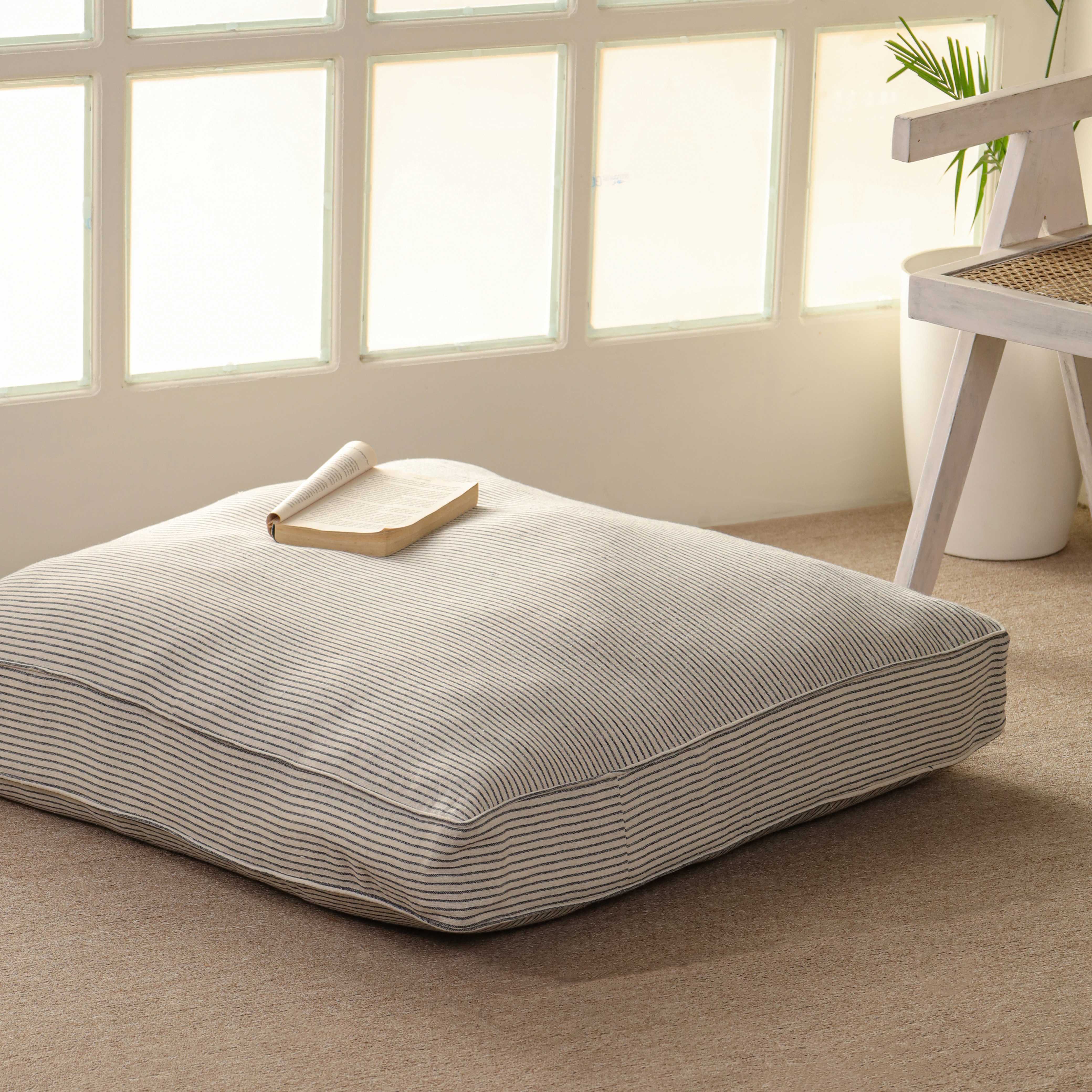 Serene Stripe Oversized Floor Cushion – Premium Boho Seating & Meditation Pillow