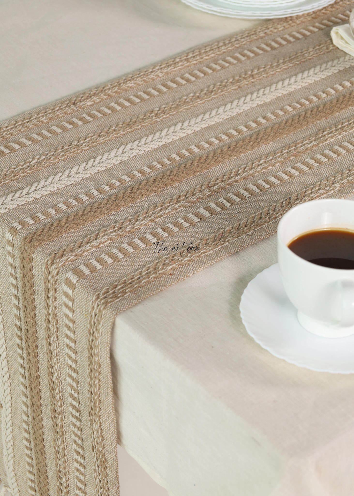 Farmhouse Beige Braided Stripe Table Runner