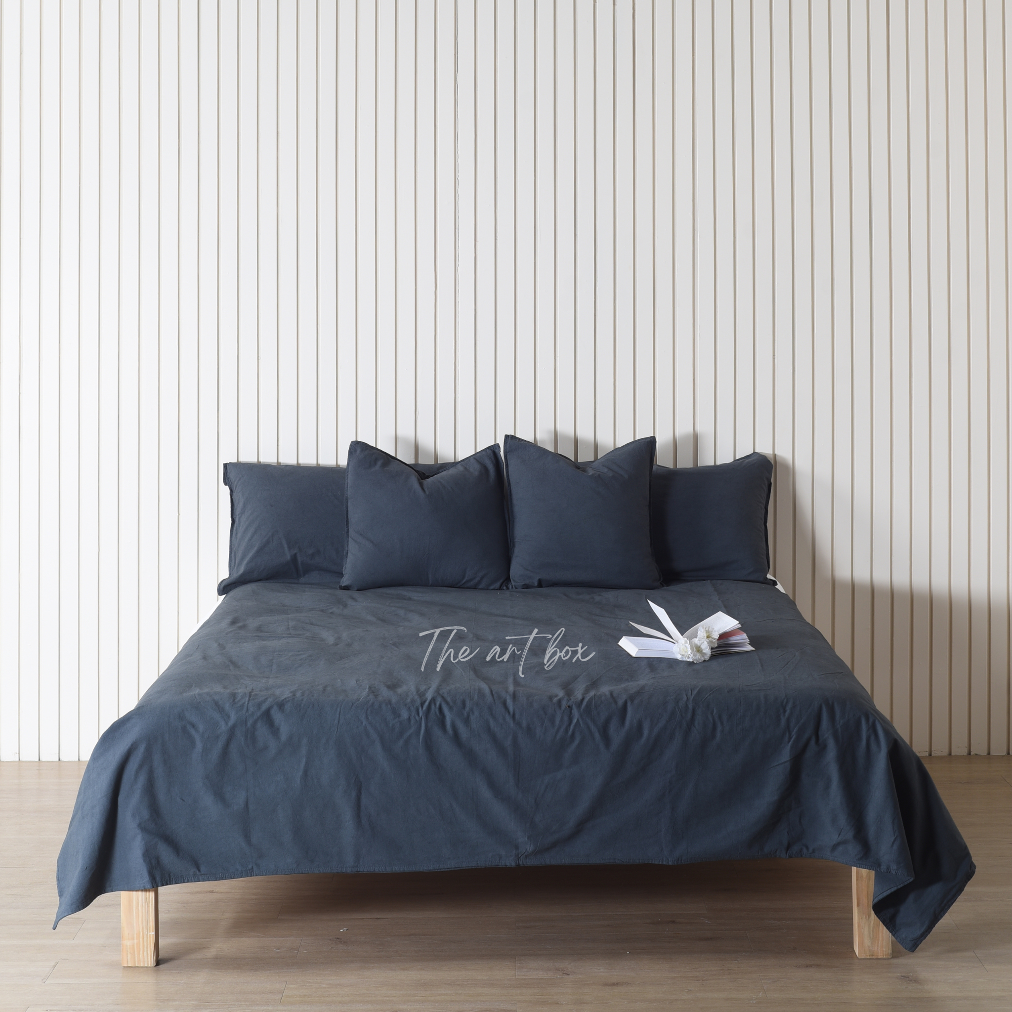 Deep Blue Linen Bedsheet with Pillow Covers