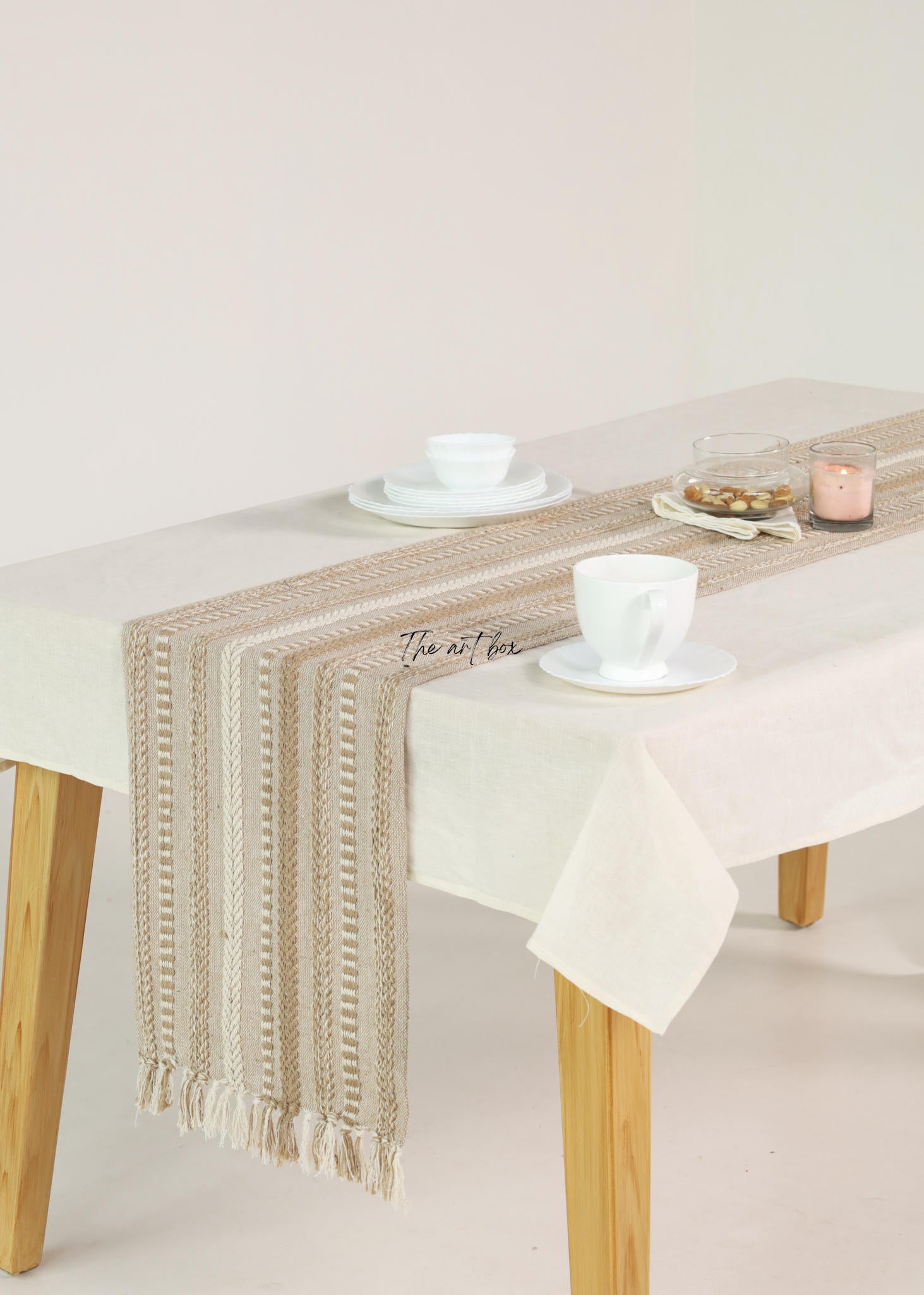 Farmhouse Beige Braided Stripe Table Runner