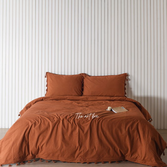 Rust Linen Duvet Cover and Pillow Set