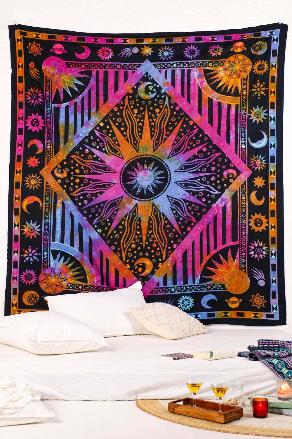Pink Multicolor Burning Sun Tapestry
