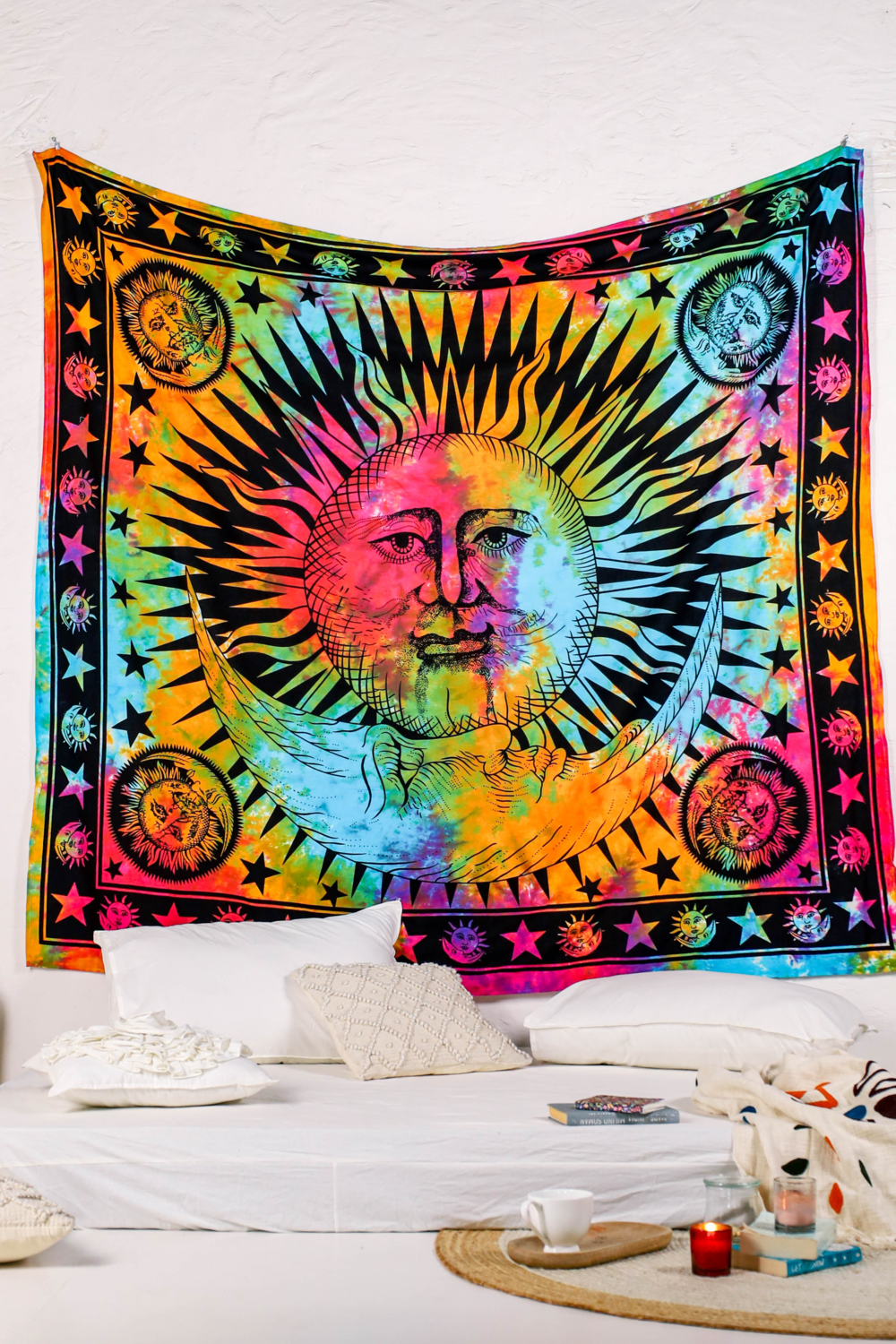 Psychedelic Multicolor Burning Sun Tapestry
