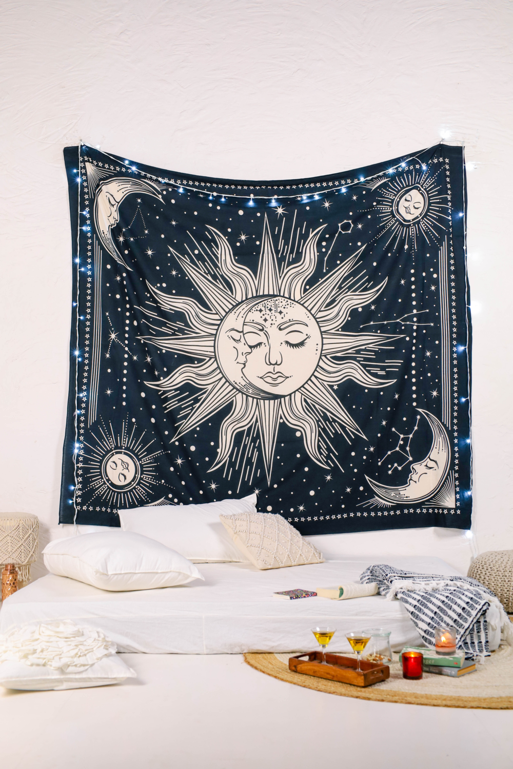 Black and White Burning Sun Tapestry