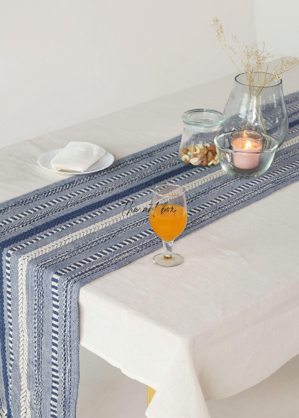 Farmhouse Blue Braided Stripe Table Runner