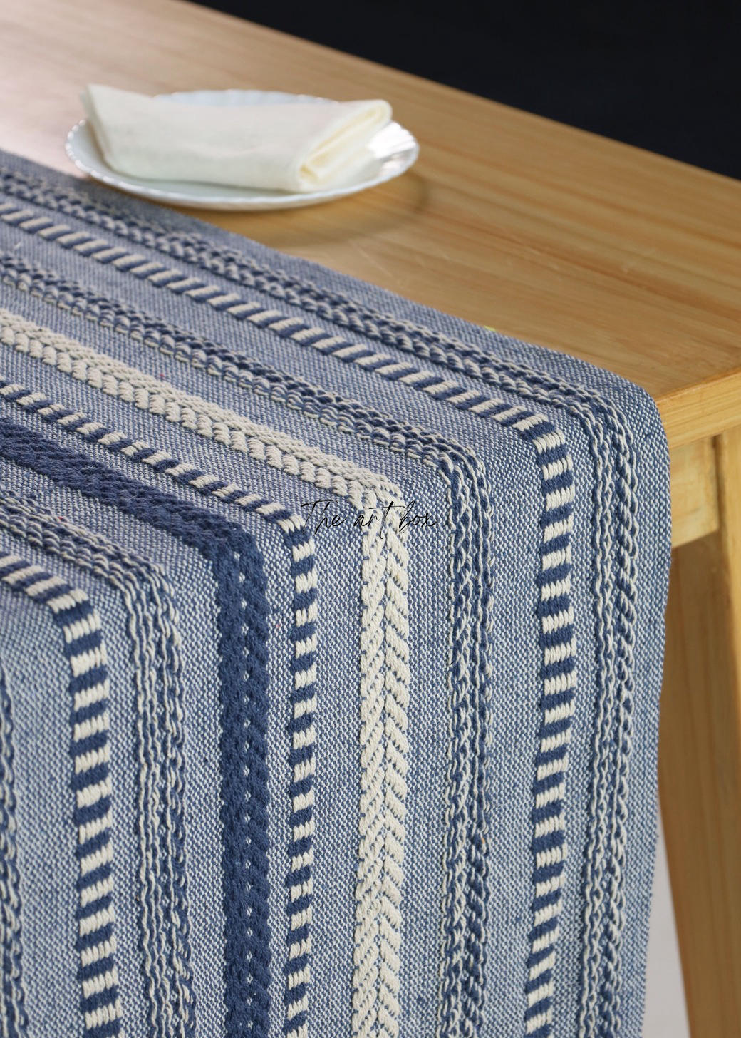 Farmhouse Blue Braided Stripe Table Runner