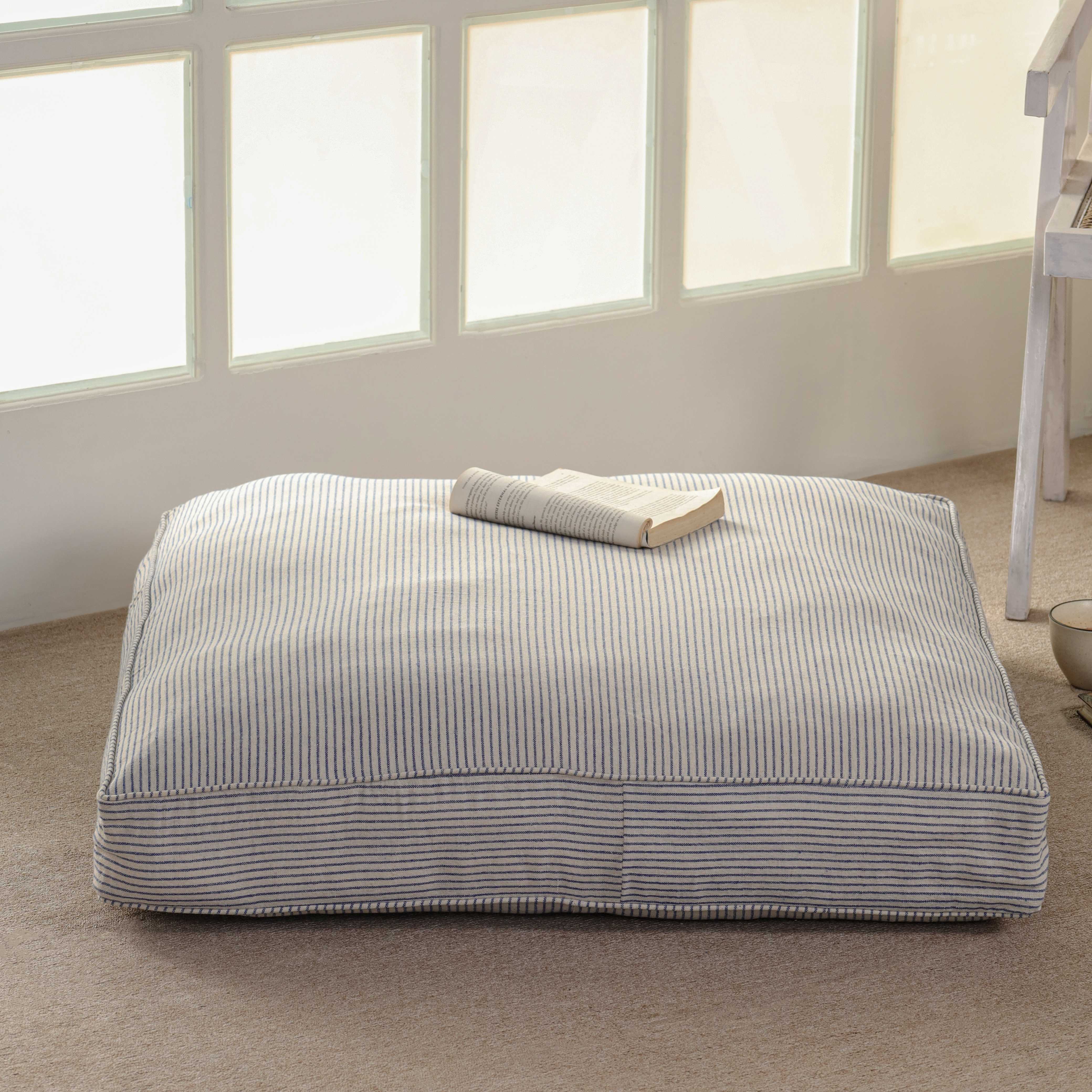 Haven Coastal Stripe Oversized Floor Cushion – Premium Cotton Seating & Meditation Pouf
