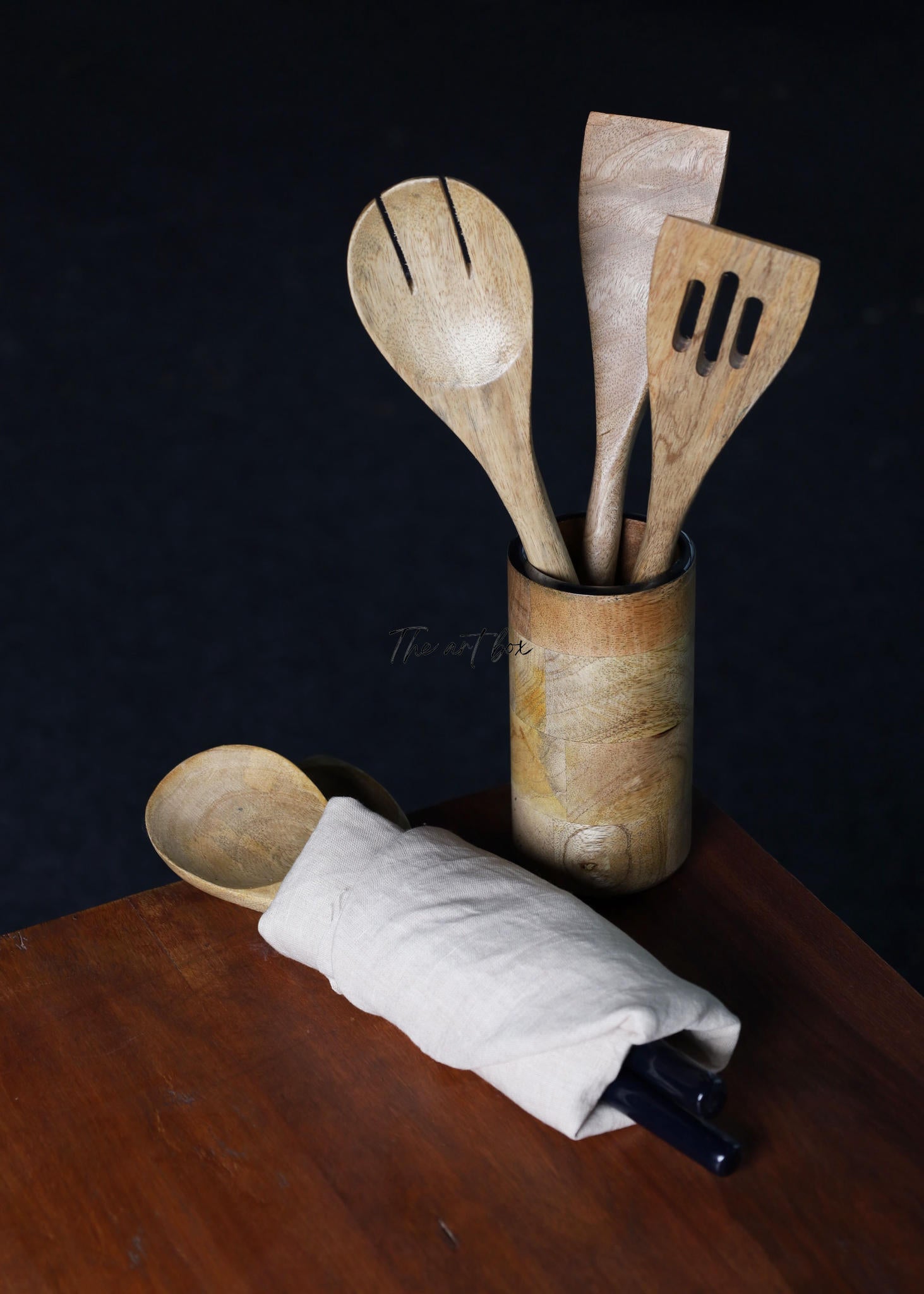 Mango Wood Spatula Set - Black Color