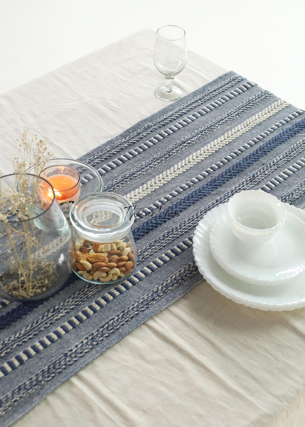 Farmhouse Blue Braided Stripe Table Runner