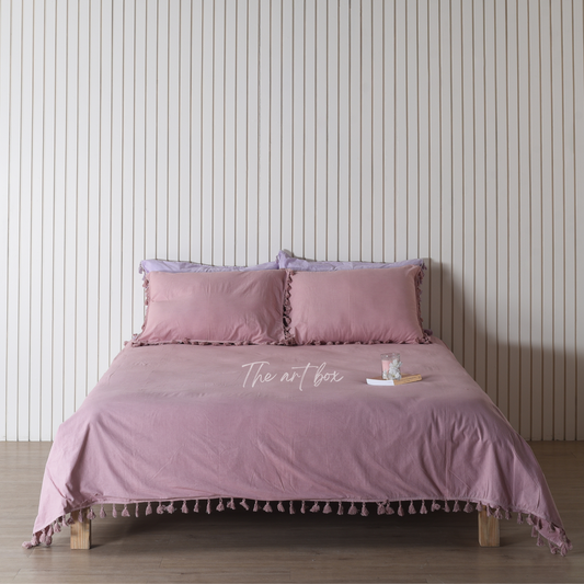 Coral Linen Bedsheet with Pillow Covers