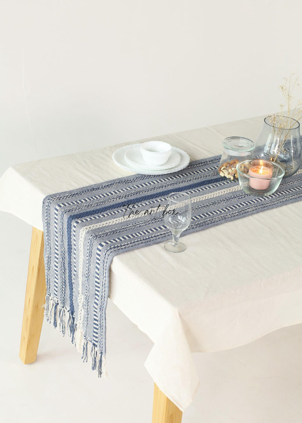 Farmhouse Blue Braided Stripe Table Runner