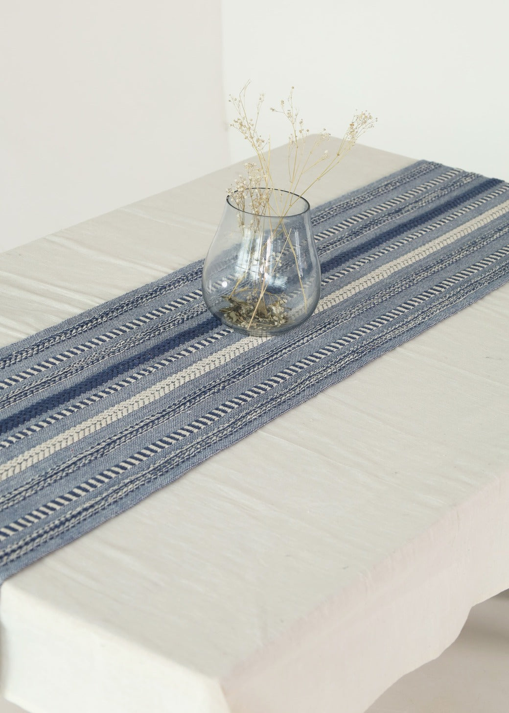 Farmhouse Blue Braided Stripe Table Runner